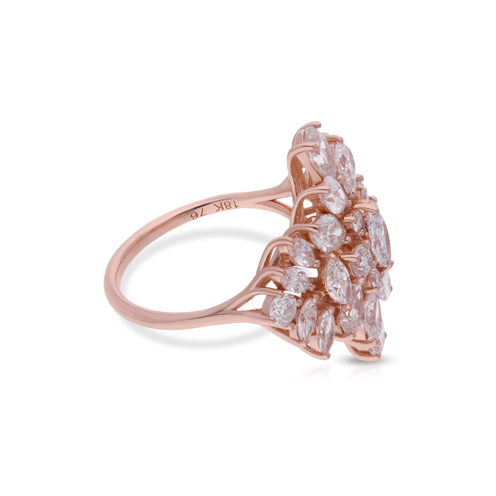 Immerse yourself in the luxurious splendor of this Natural 3.70 Carat Diamond Cocktail Ring, meticulously handcrafted in opulent 14 Karat Rose Gold. This exquisite piece of handmade jewelry is a celebration of elegance and sophistication, destined