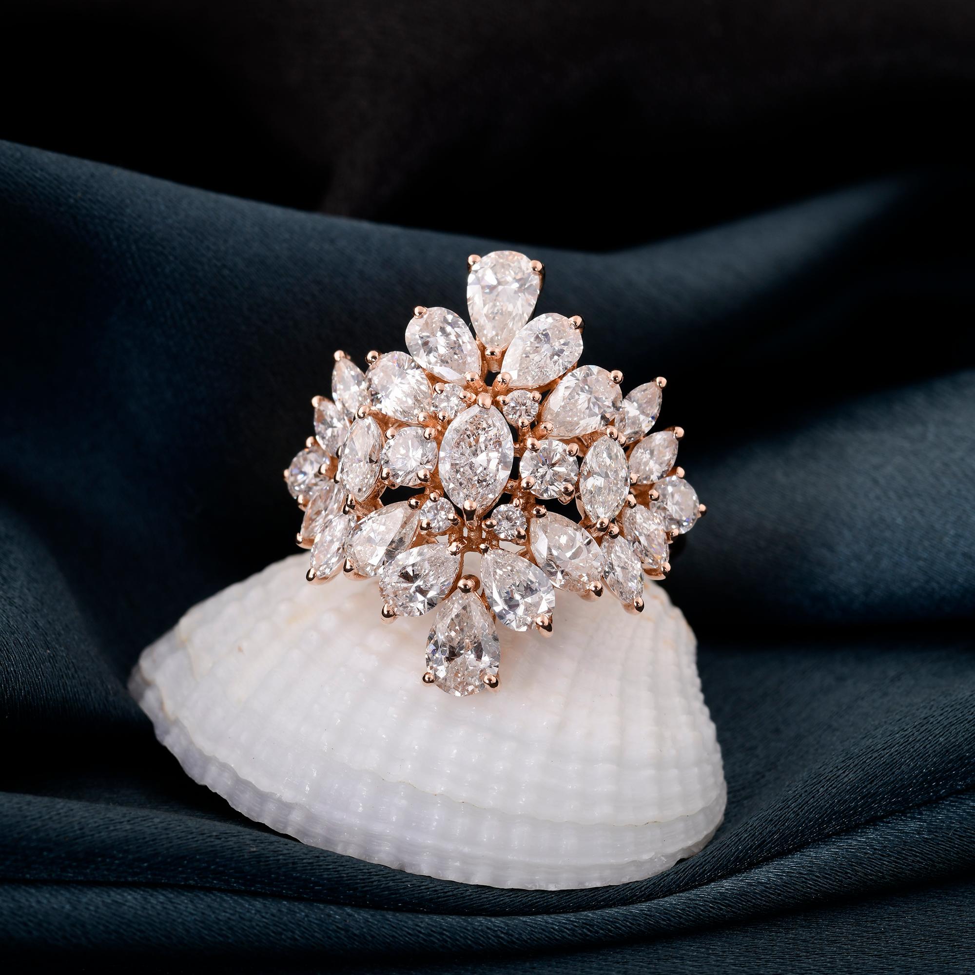 Women's Natural 3.70 Carat Diamond Cocktail Ring 18 Karat Rose Gold Handmade Jewelry For Sale