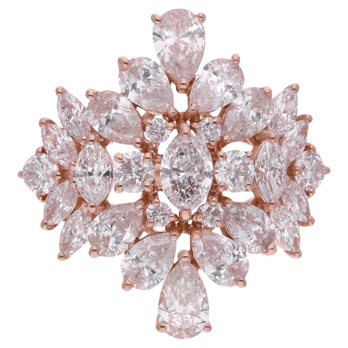 Natural 3.70 Carat Diamond Cocktail Ring 18 Karat Rose Gold Handmade Jewelry For Sale
