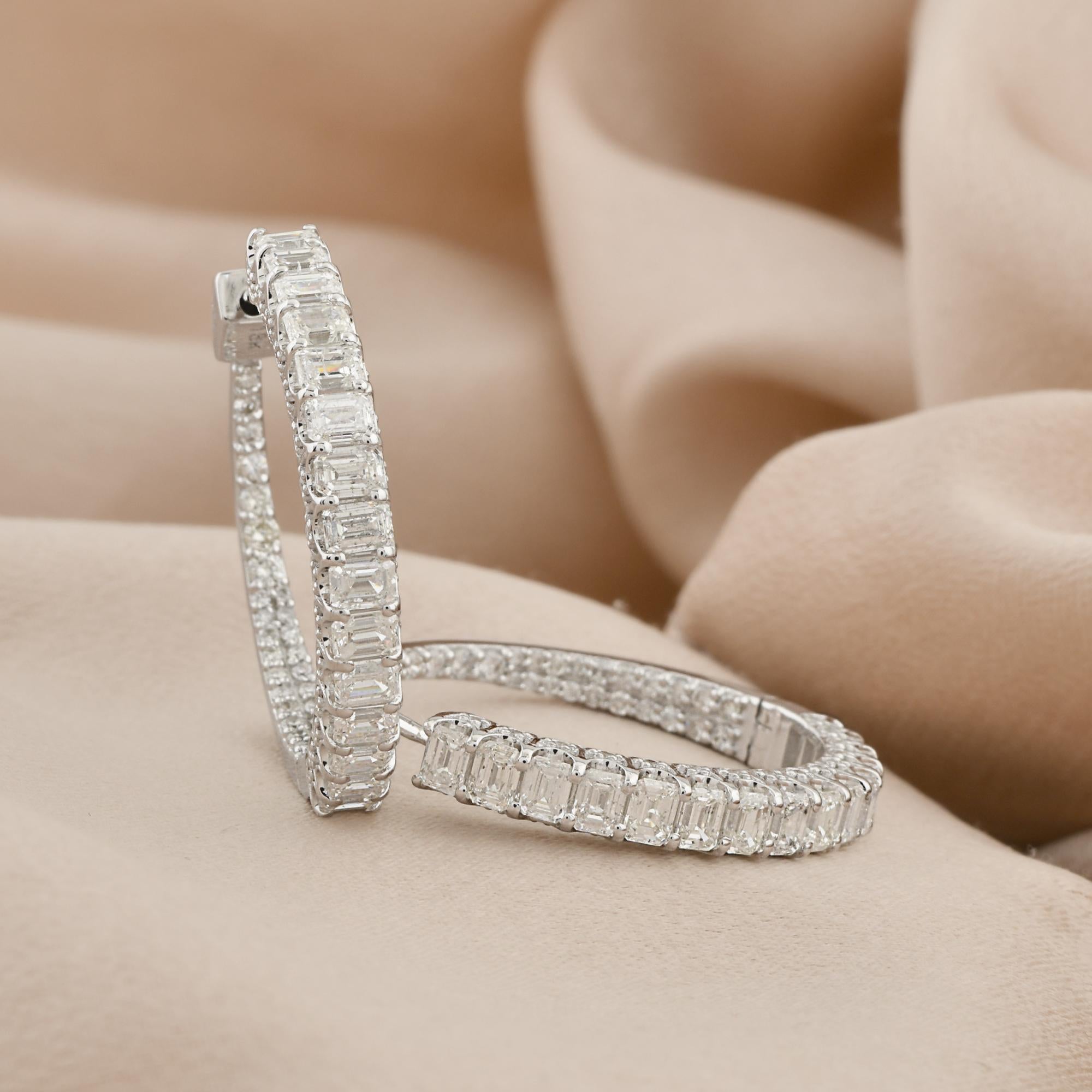 Pendientes de aro de diamante natural talla esmeralda de 3,70 quilates Joyas de oro blanco de 14 quilates Corte esmeralda en venta