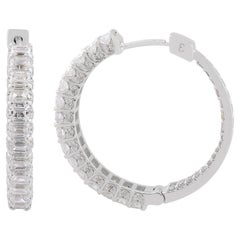 Nature 3.70 Carat Emerald Cut Diamond Hoop Earrings 14 Karat White Gold Jewelry