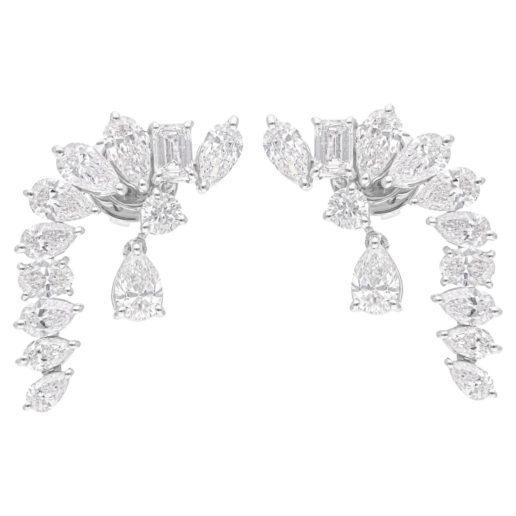 Natural 3.70 Carat SI/H Multi Shape Diamond Earrings 14 Karat White Gold Jewelry