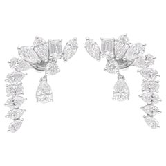 Boucles d'oreilles en or blanc 14 carats avec diamants naturels de 3,70 carats SI/H de différentes formes