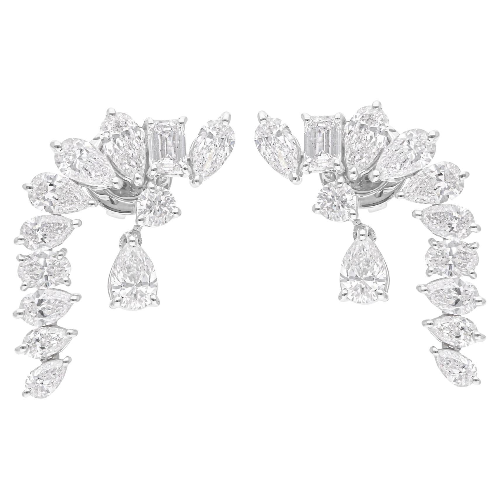 Boucles d
oreilles en or blanc 14 carats avec diamants naturels de 3,70 carats SI/H de différentes formes en vente