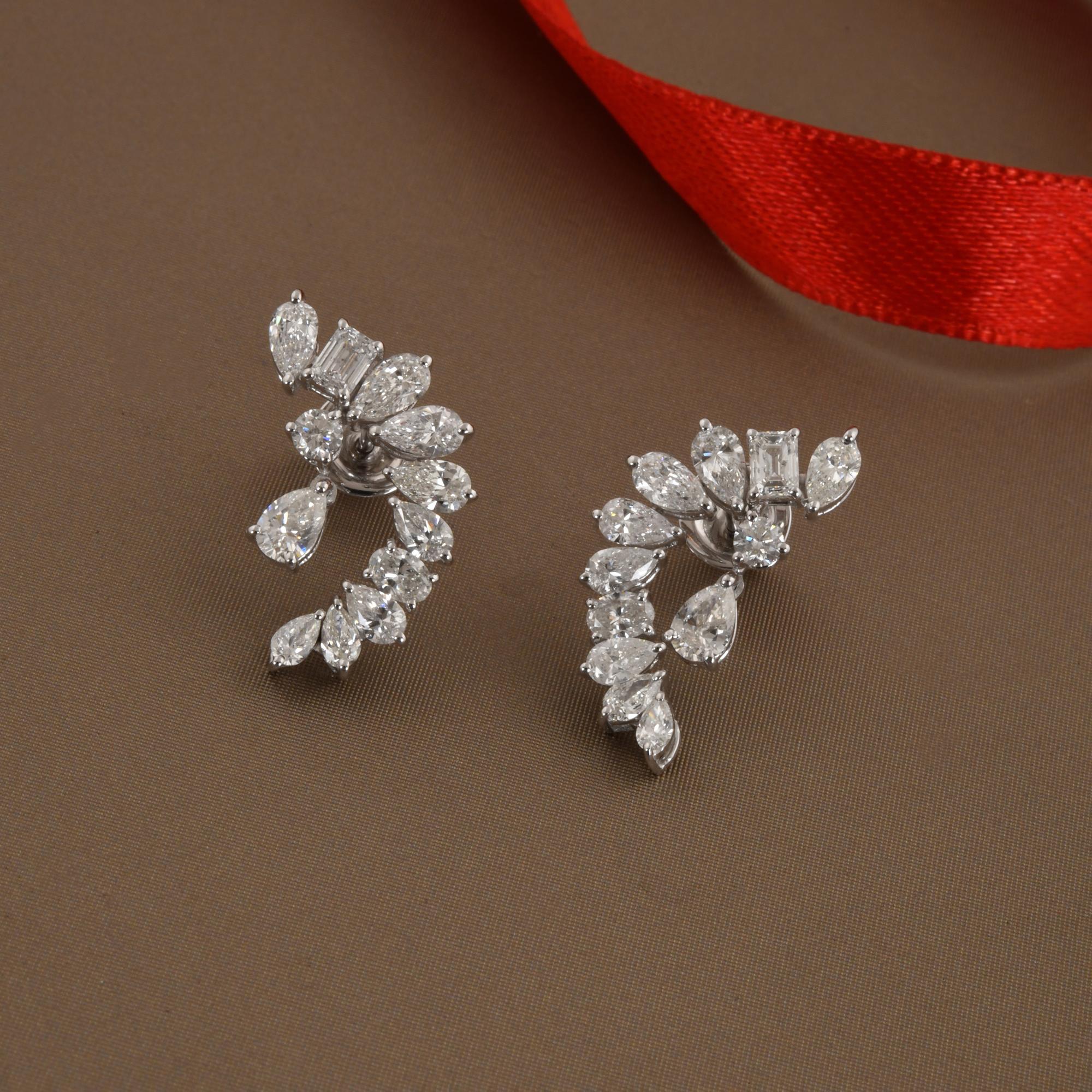 Modern Natural 3.70 Carat SI/H Multi Shape Diamond Earrings 18 Karat White Gold Jewelry For Sale