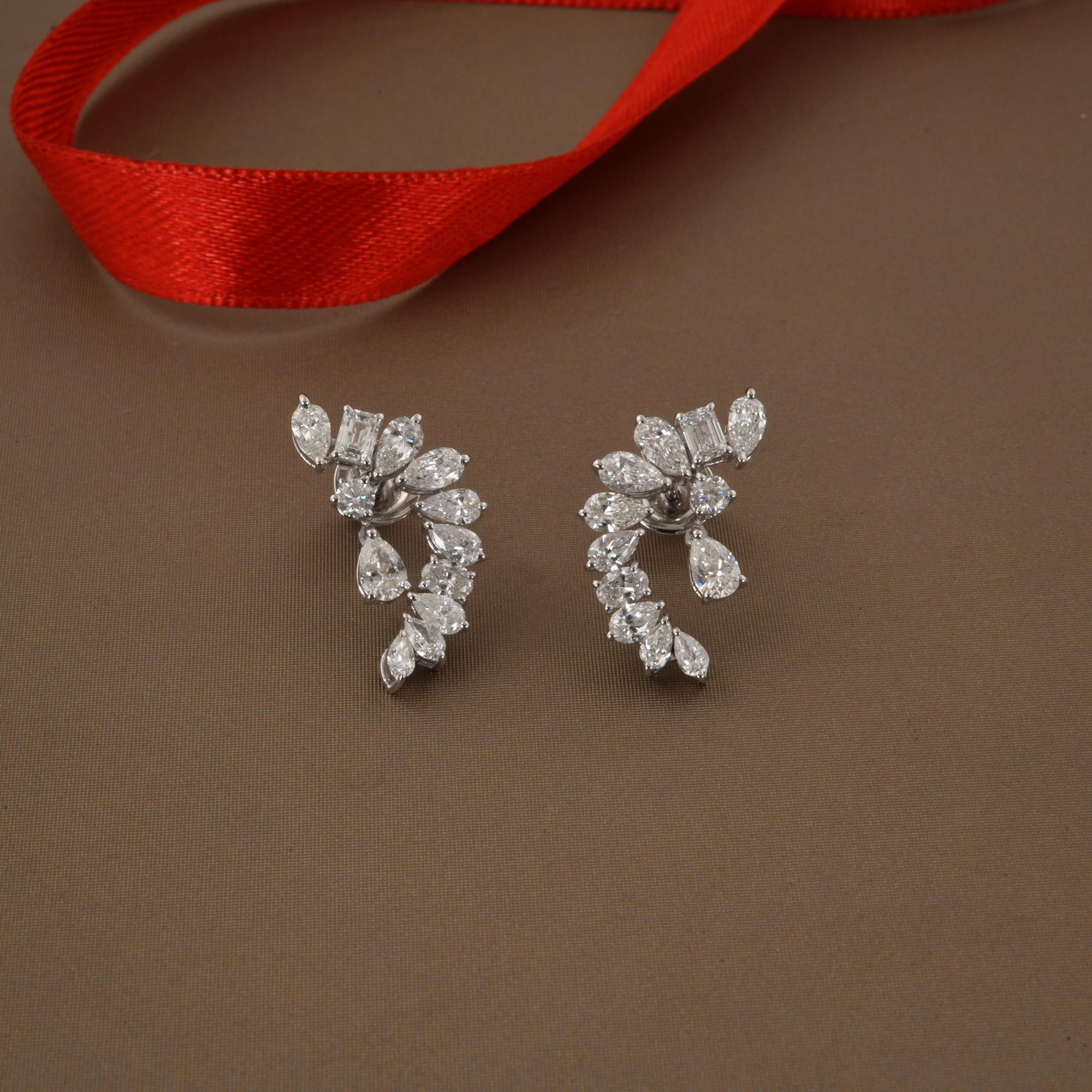Pear Cut Natural 3.70 Carat SI/H Multi Shape Diamond Earrings 18 Karat White Gold Jewelry For Sale