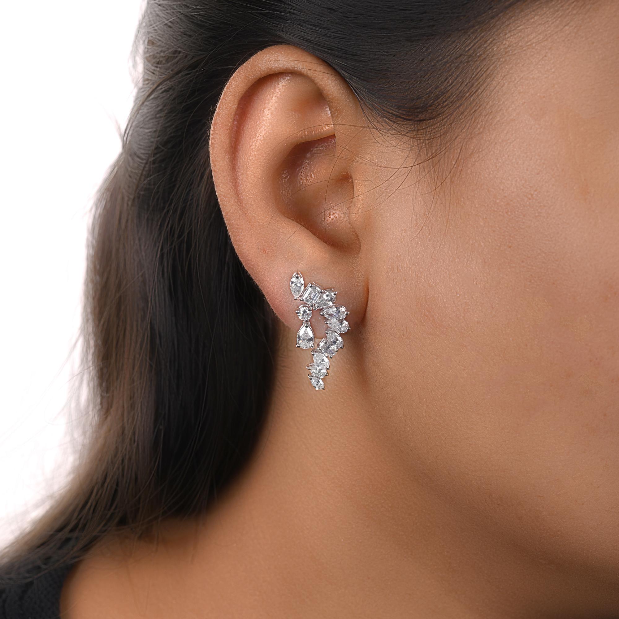 Natural 3.70 Carat SI/H Multi Shape Diamond Earrings 18 Karat White Gold Jewelry In New Condition For Sale In Diera, Dubai
