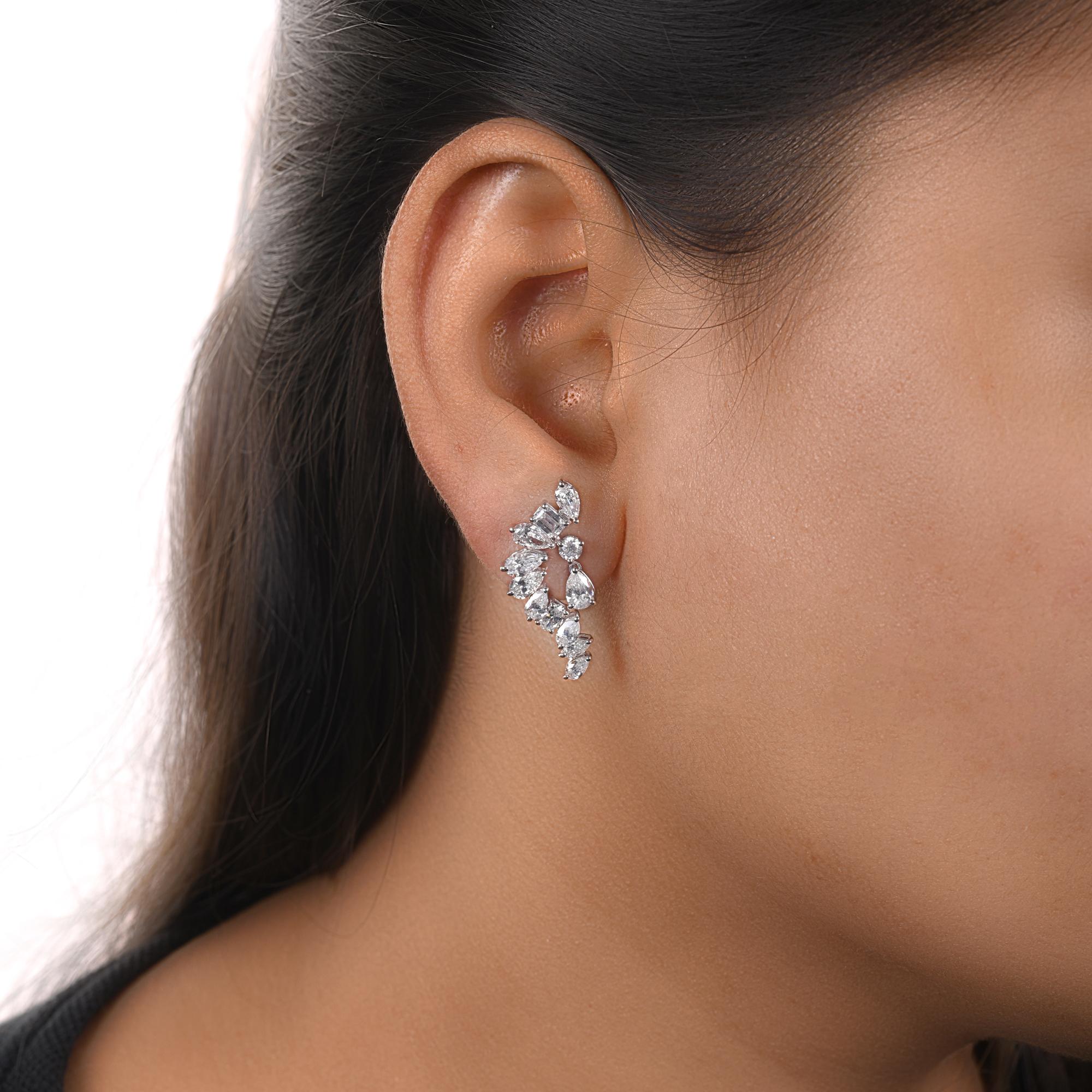 Women's Natural 3.70 Carat SI/H Multi Shape Diamond Earrings 18 Karat White Gold Jewelry For Sale