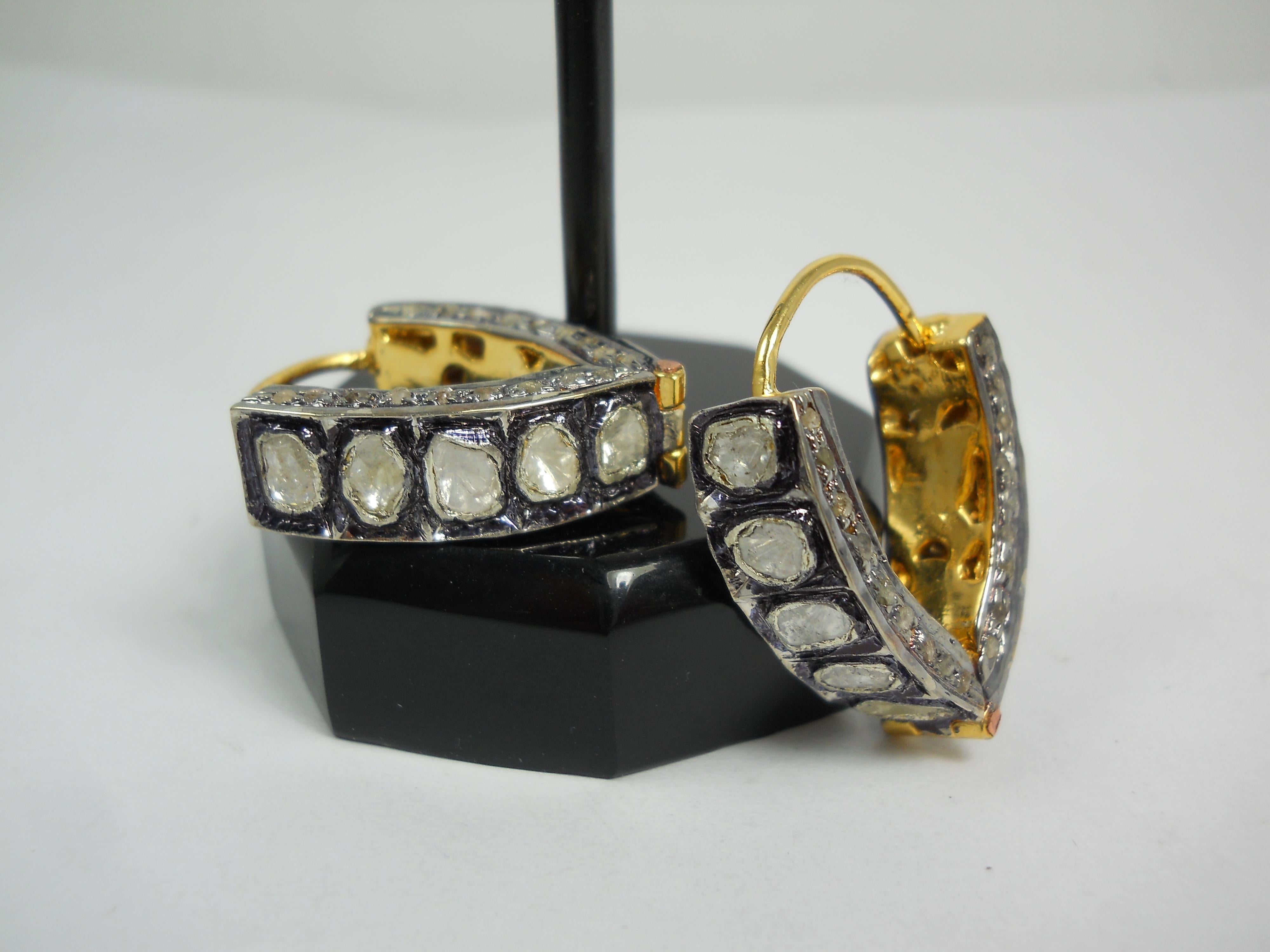 Natural 3.70ct uncut diamond sterling silver hoop earrings  For Sale 5
