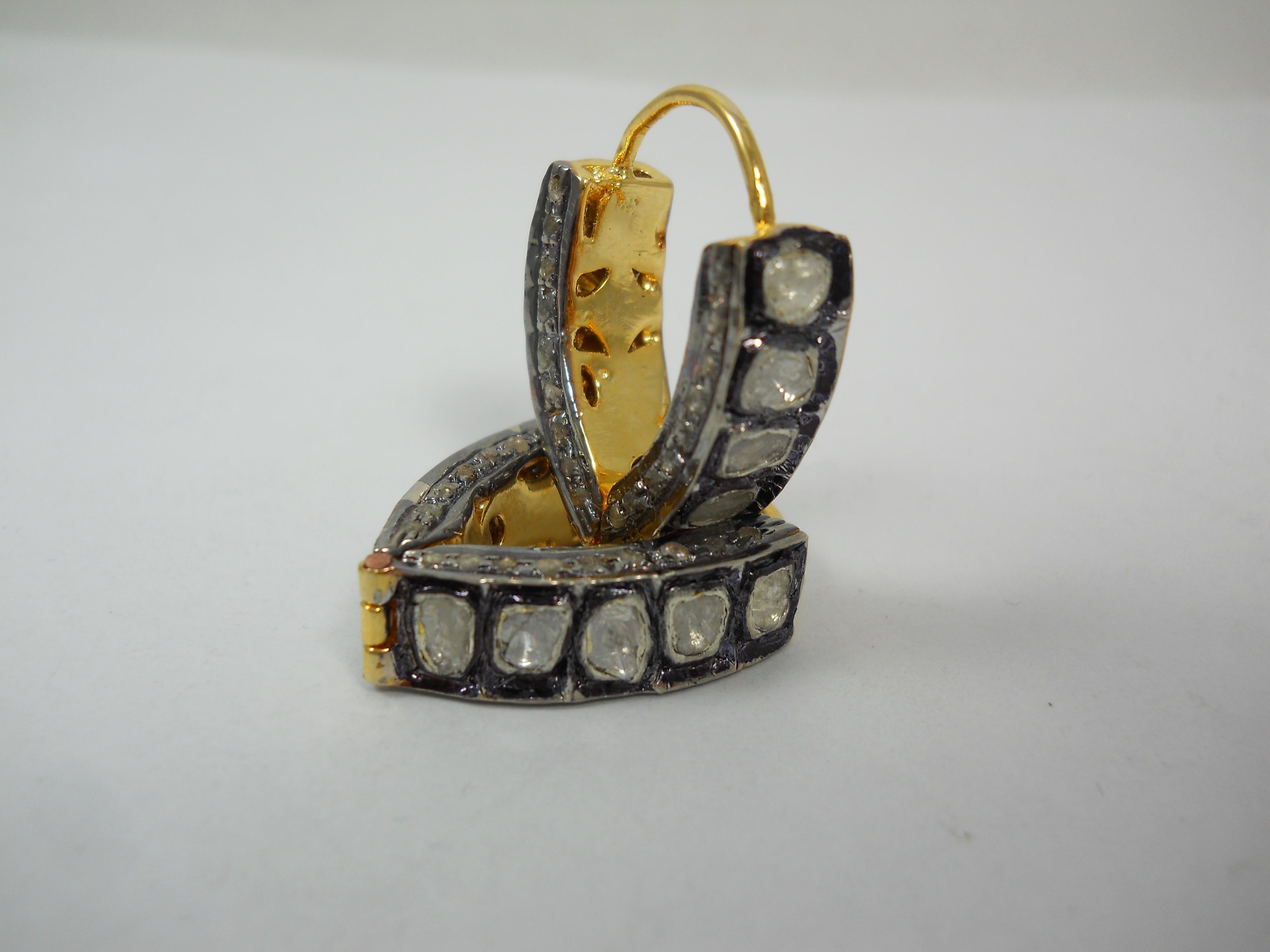 Women's or Men's Natural 3.70ct uncut diamond sterling silver hoop earrings  For Sale