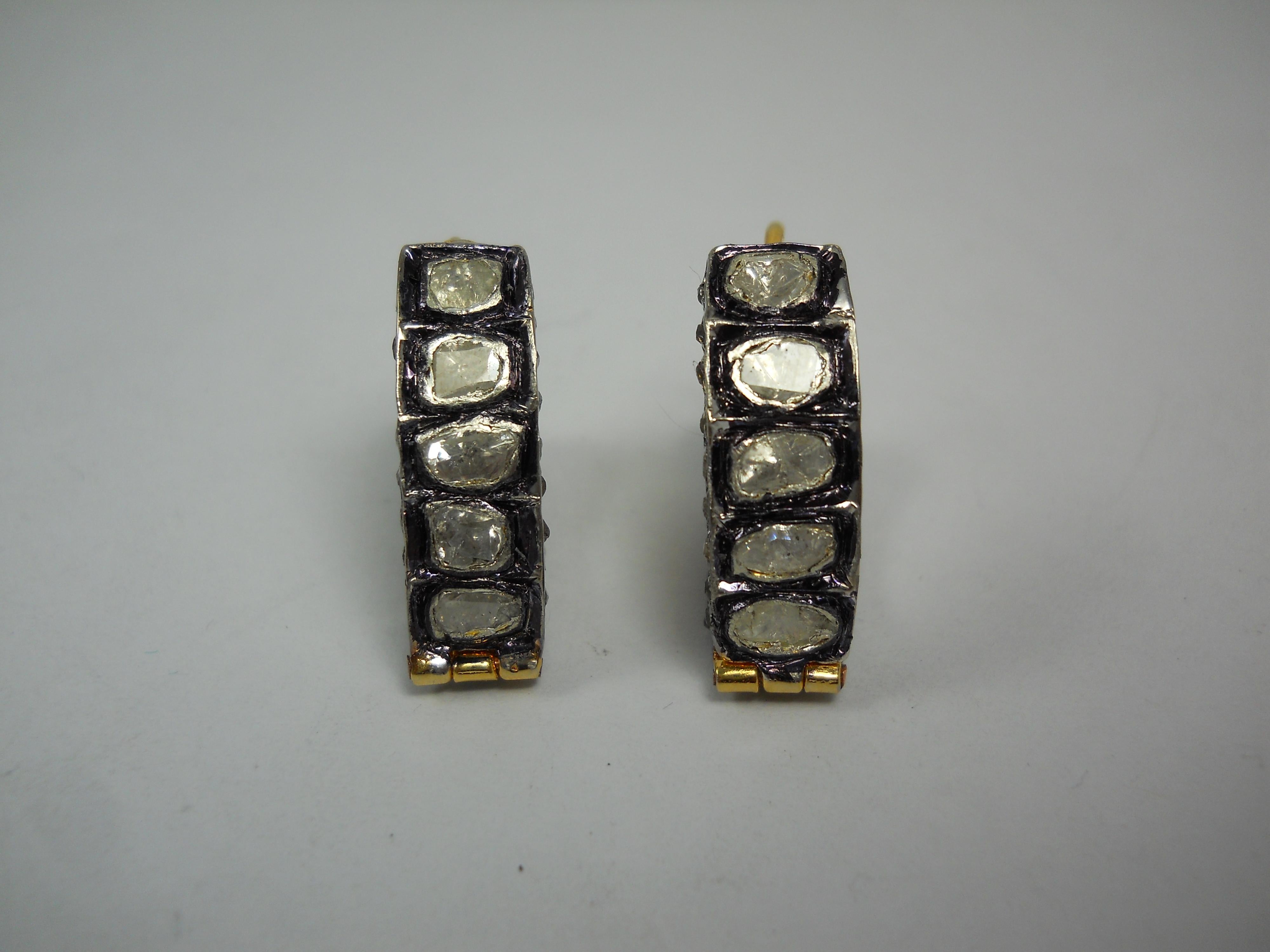 Natural 3.70ct uncut diamond sterling silver hoop earrings  For Sale 2
