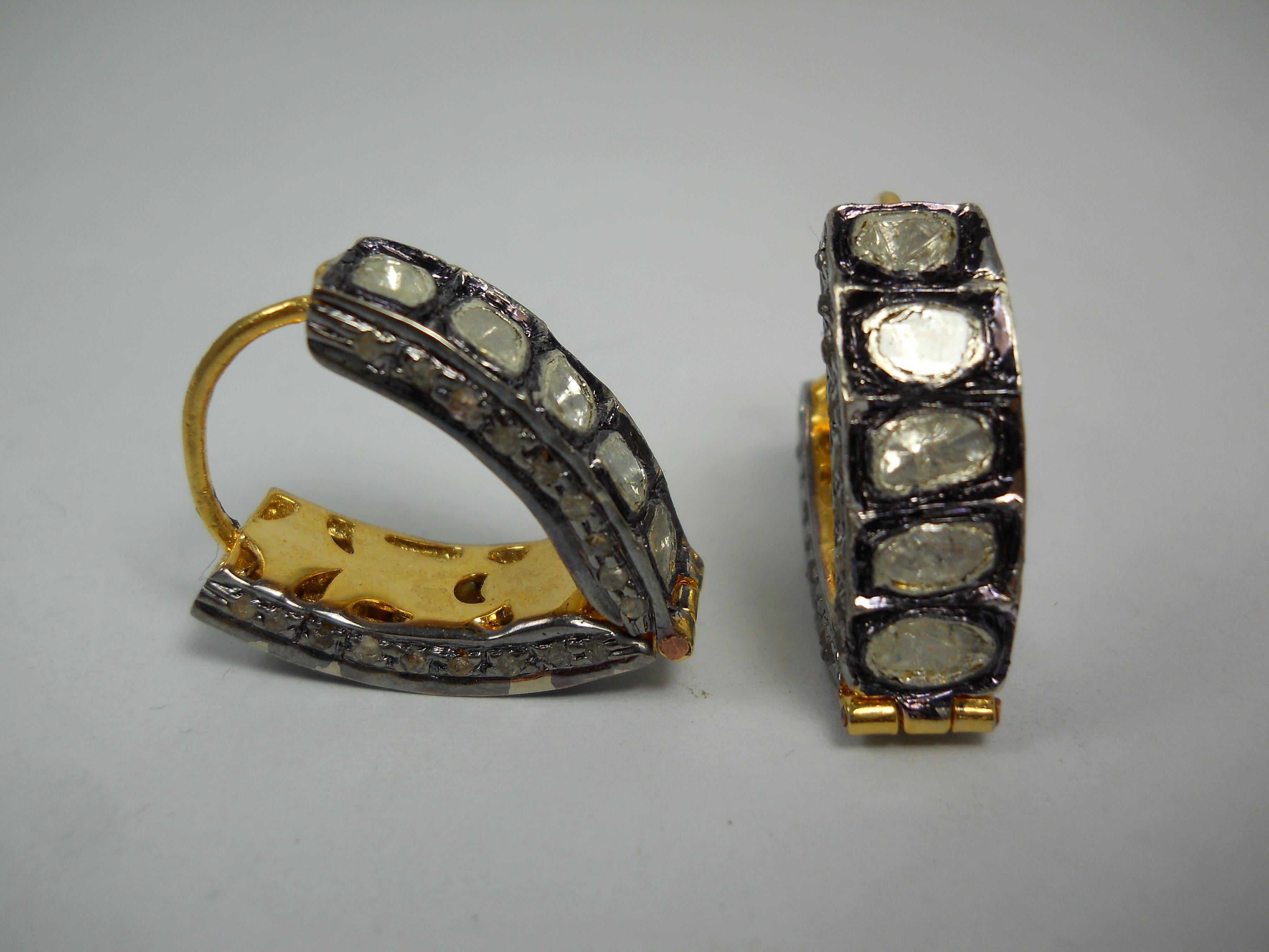 Natural 3.70ct uncut diamond sterling silver hoop earrings  For Sale 3