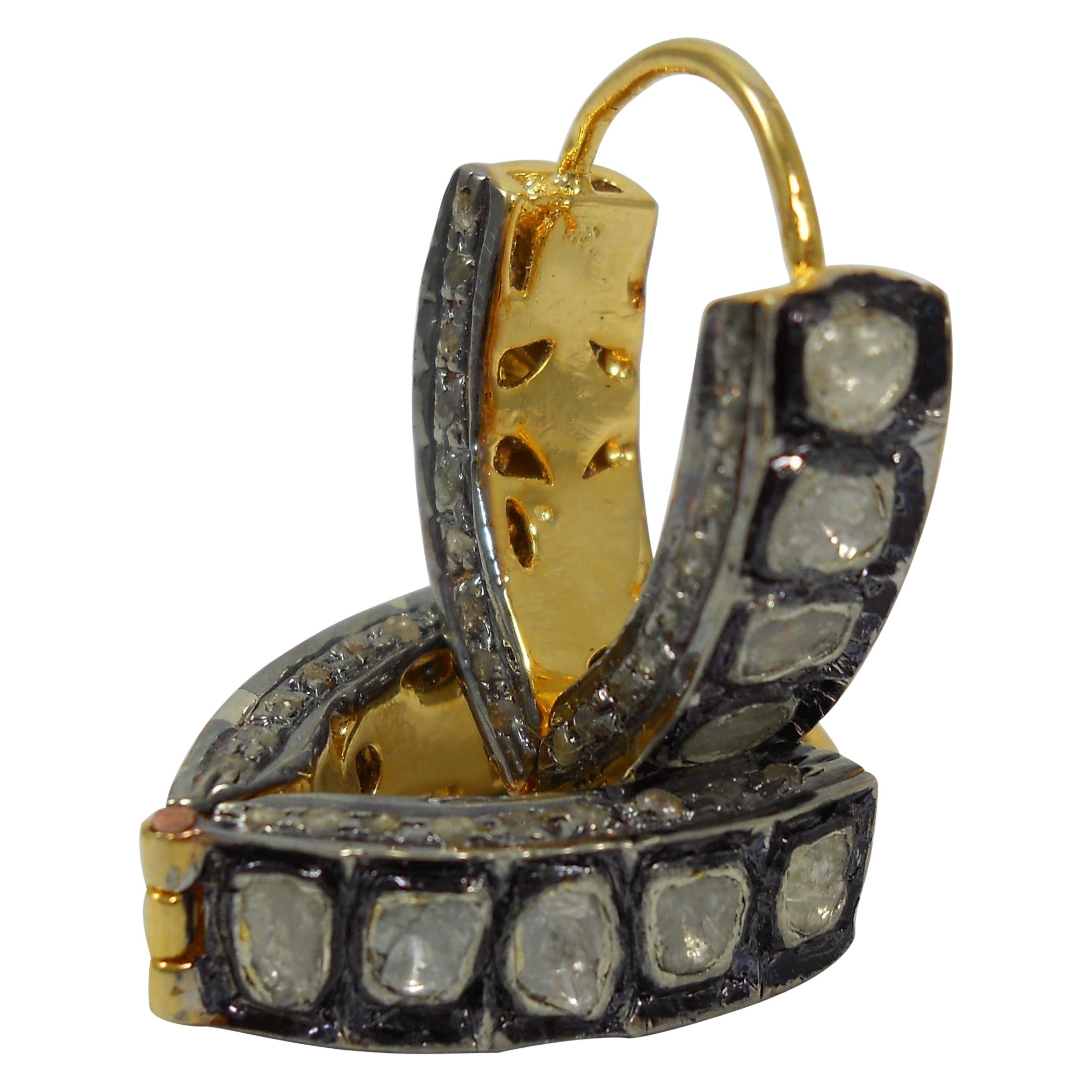Pendientes de aro de plata de ley con diamante en bruto natural de 3,70 ct en venta