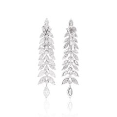 Natural 3.75 Carat Diamond Dangle Earrings 18 Karat White Gold Handmade Jewelry