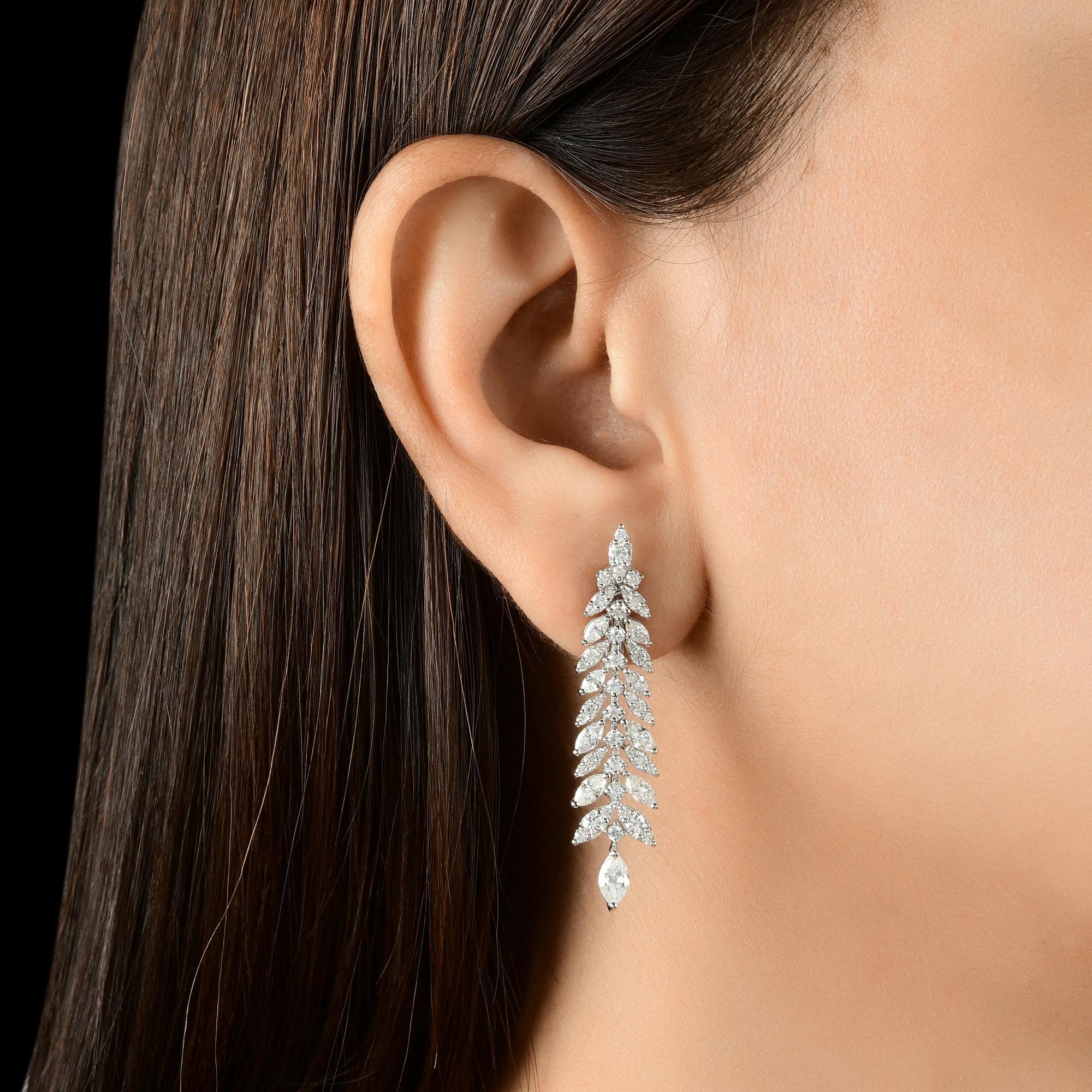 Modern Natural 3.75 Carat Diamond Dangle Earrings 18 Karat White Gold Handmade Jewelry For Sale
