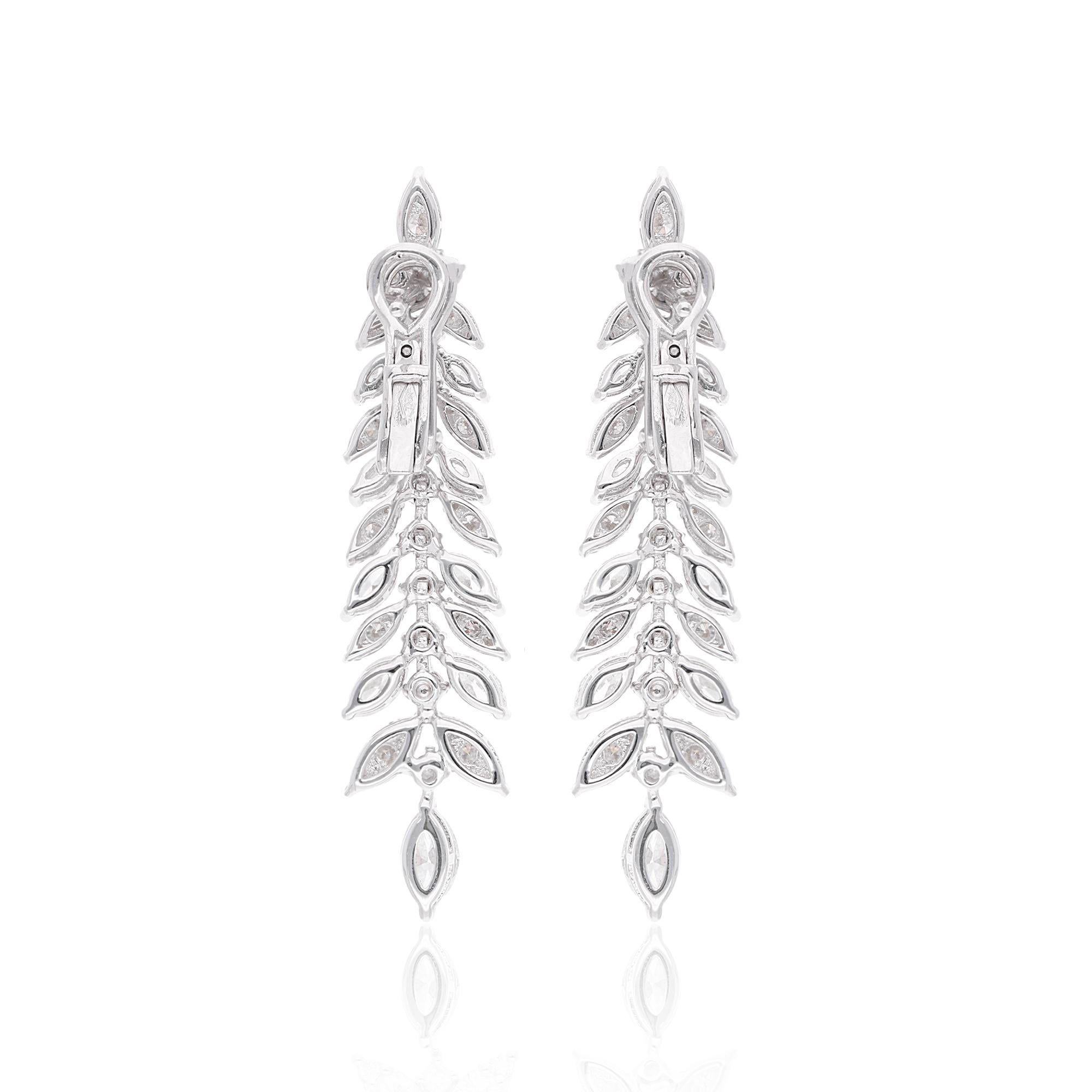 Women's Natural 3.75 Carat Diamond Dangle Earrings 18 Karat White Gold Handmade Jewelry For Sale