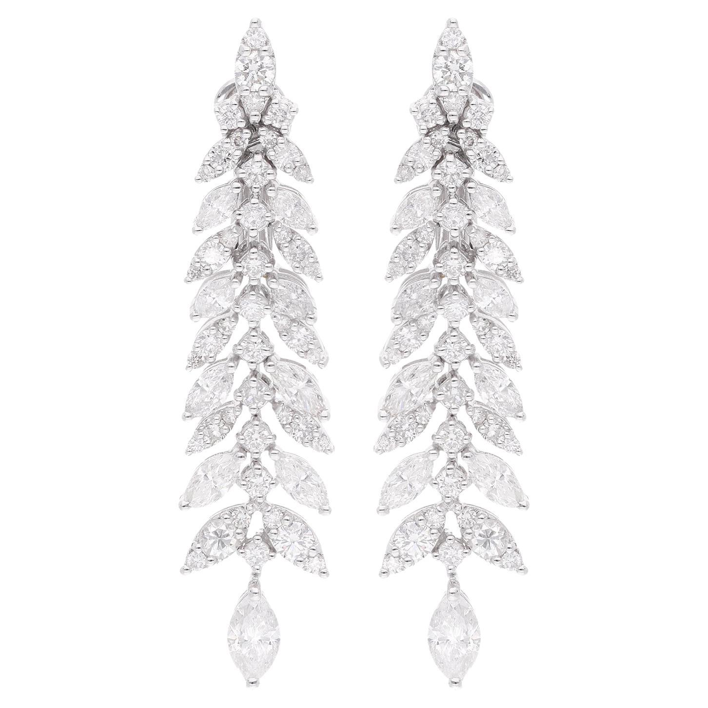 Natural 3.75 Carat Diamond Dangle Earrings 18 Karat White Gold Handmade Jewelry For Sale