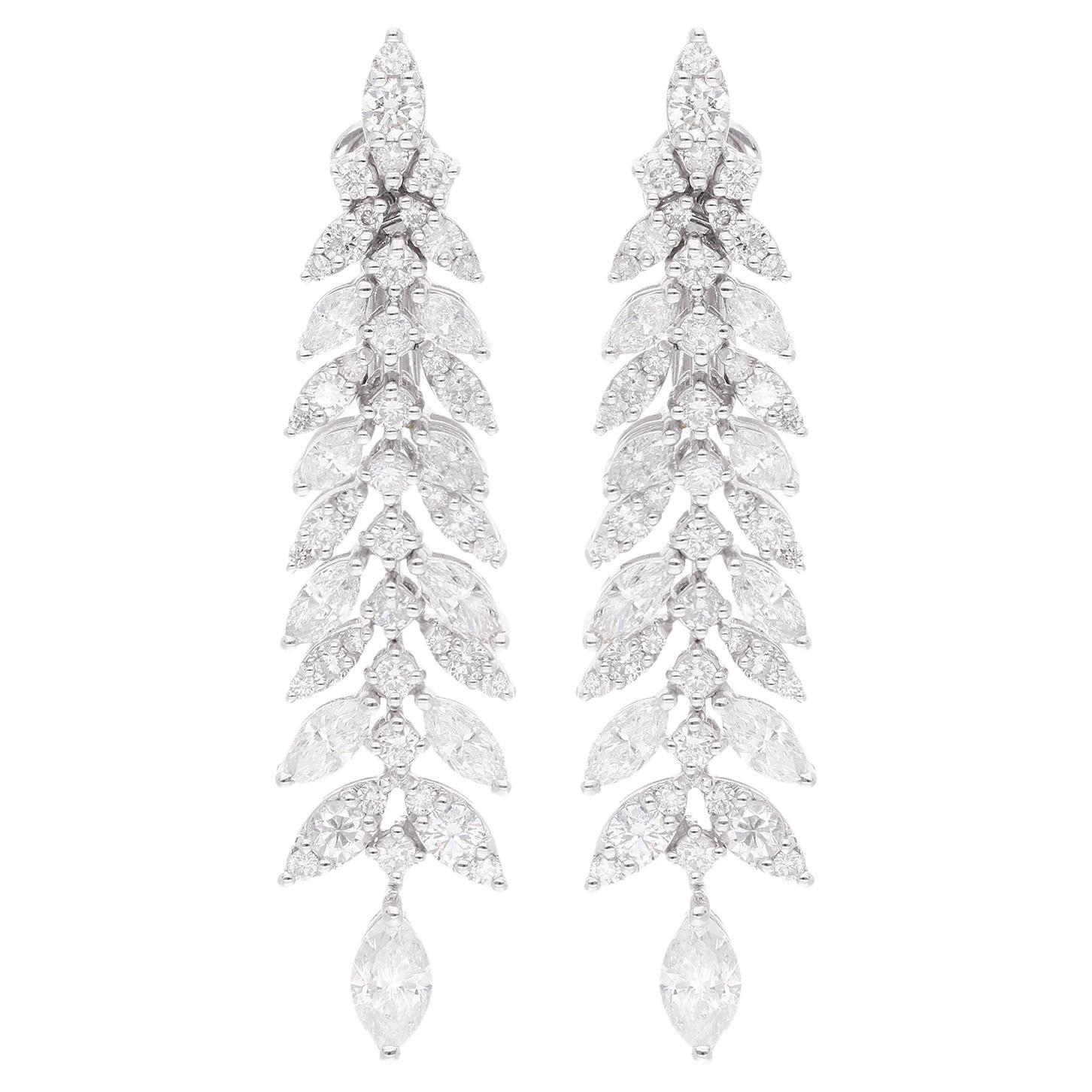 Natural 3.75 Carat Diamond Dangle Earrings 18 Karat White Gold Handmade Jewelry
