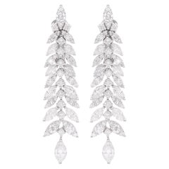 Natural 3.75 Carat Diamond Dangle Earrings 18 Karat White Gold Handmade Jewelry