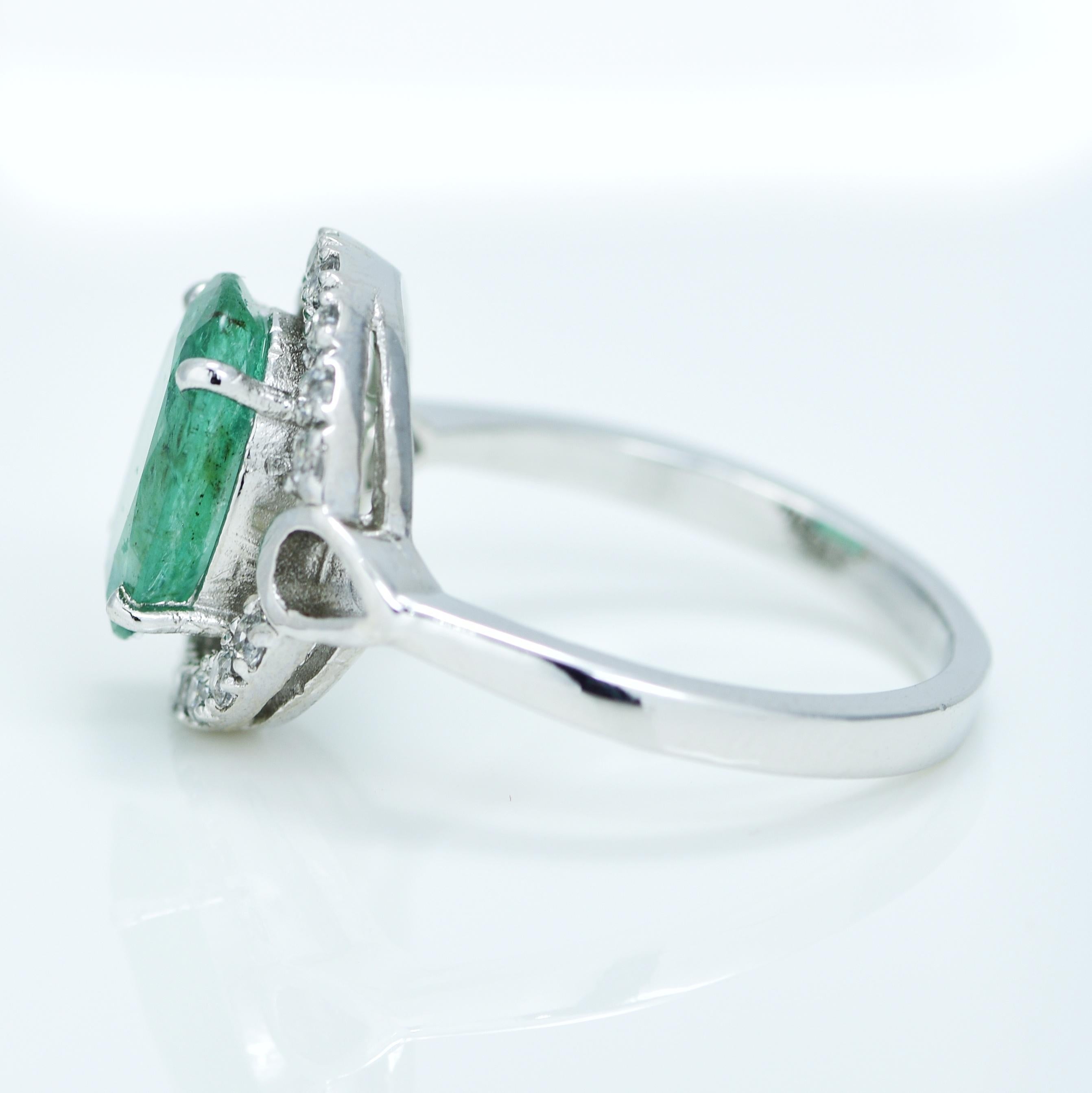 Modern Natural 3.75 Carat Emerald Halo Ring