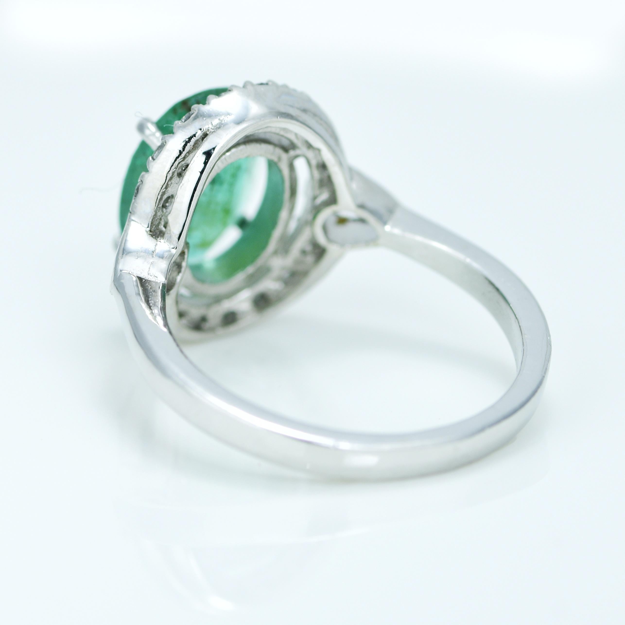 Oval Cut Natural 3.75 Carat Emerald Halo Ring