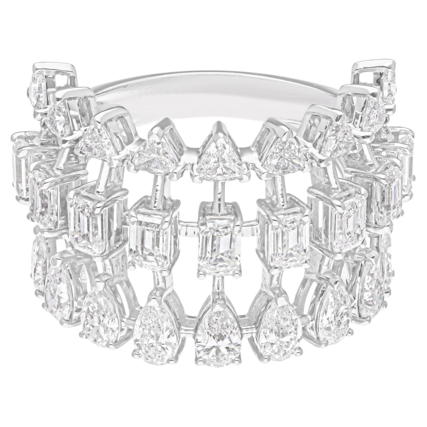 Natural 3.75 Carat SI/H Diamond Triple Layer Wide Band Ring 14 Karat White Gold