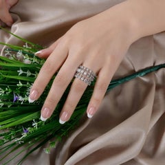 Natural 3.75 Carat SI/H Diamond Triple Layer Wide Band Ring 18 Karat White Gold
