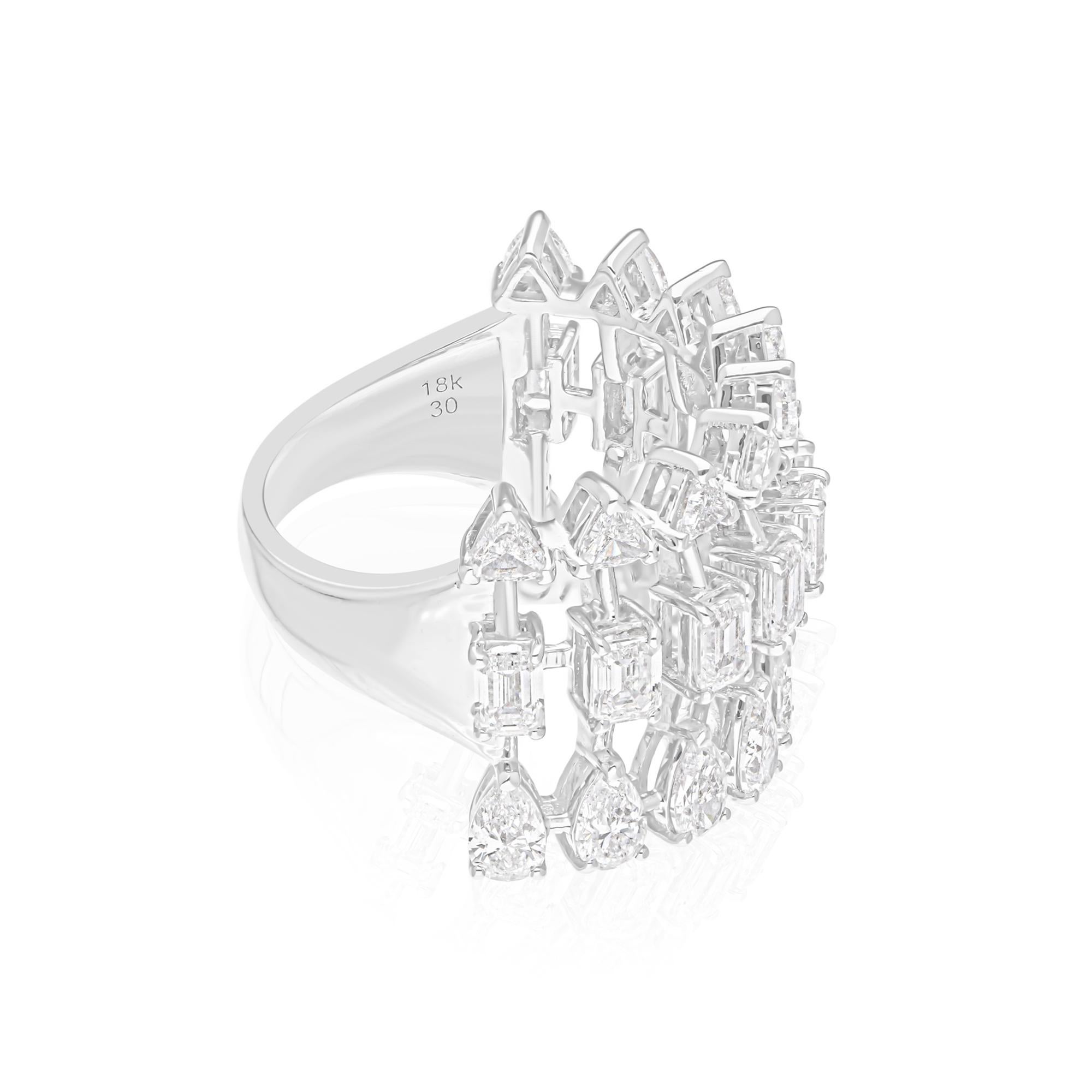 Modern Natural 3.75 Carat SI/H Multi Shape Diamond Ring 18 Karat White Gold Jewelry For Sale