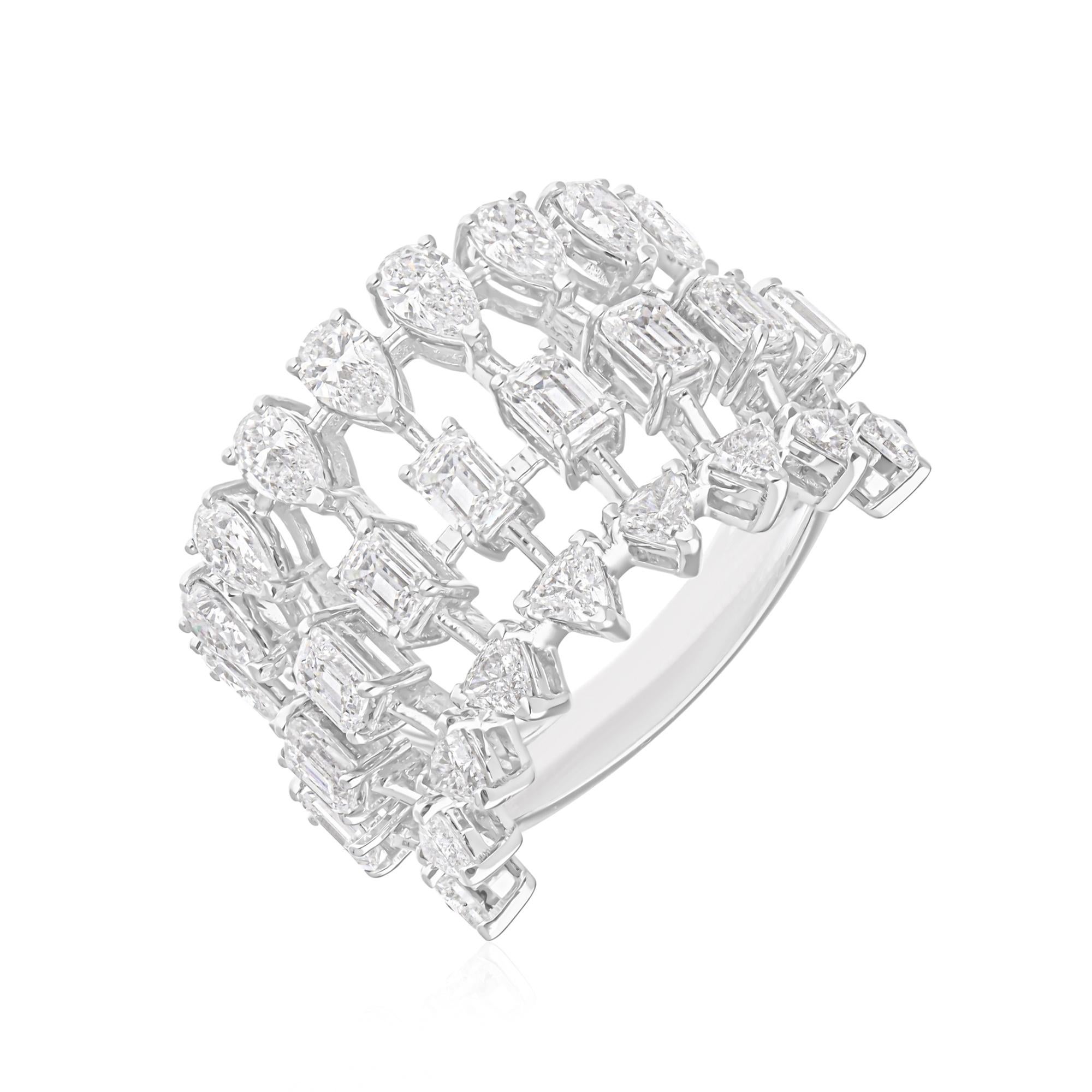Trillion Cut Natural 3.75 Carat SI/H Multi Shape Diamond Ring 18 Karat White Gold Jewelry For Sale