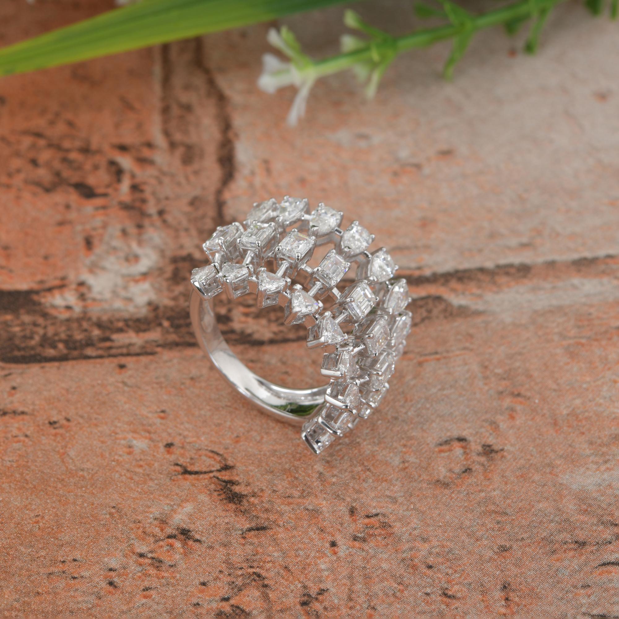 Natural 3.75 Carat SI/H Multi Shape Diamond Ring 18 Karat White Gold Jewelry For Sale 1