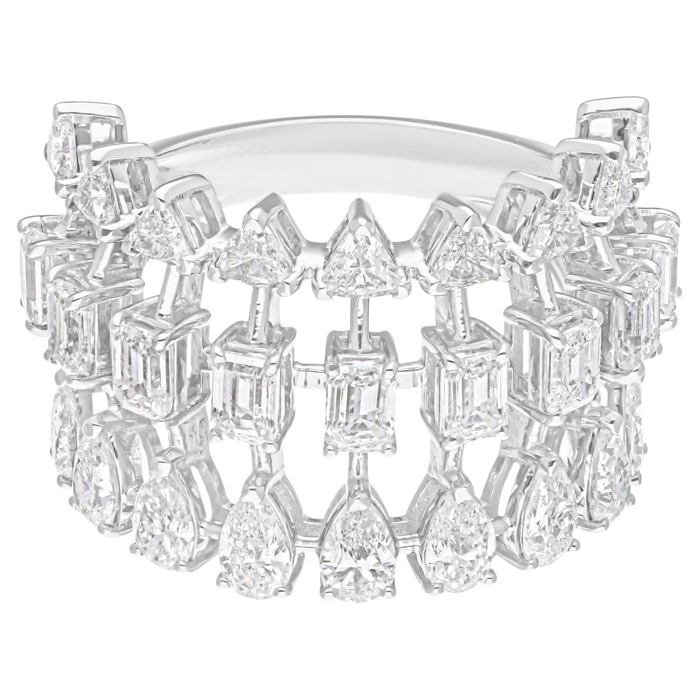 Natural 3.75 Carat SI/H Multi Shape Diamond Ring 18 Karat White Gold Jewelry