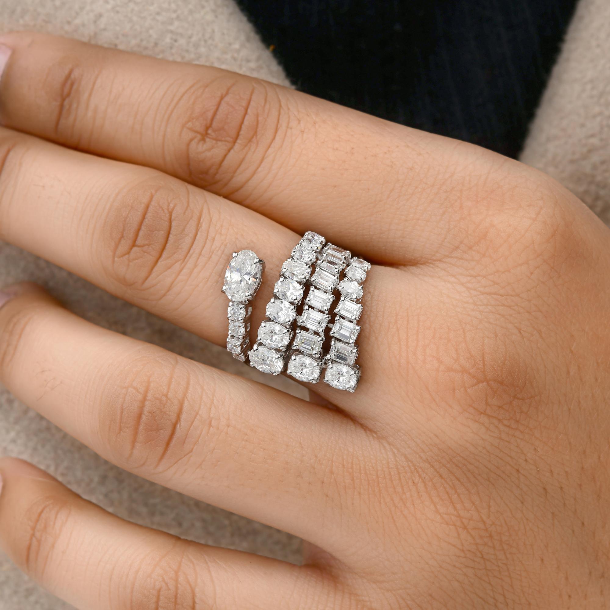 Natural 3.76 Carat SI/H Oval Emerald Cut Diamond Wrap Ring 18 Karat White Gold For Sale 1
