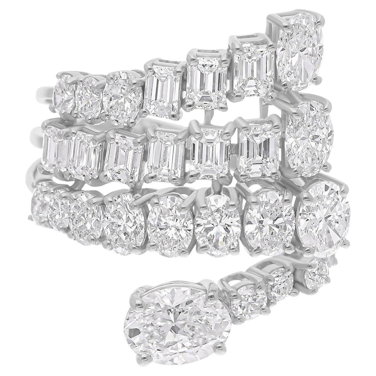 Natural 3.76 Carat SI/H Oval Emerald Cut Diamond Wrap Ring 18 Karat White Gold For Sale