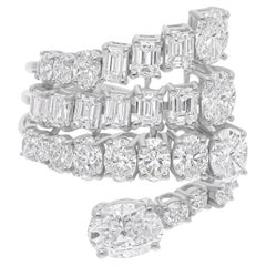 Anillo envolvente de diamantes talla esmeralda oval SI/H naturales de 3,76 quilates y 18 quilates de oro blanco