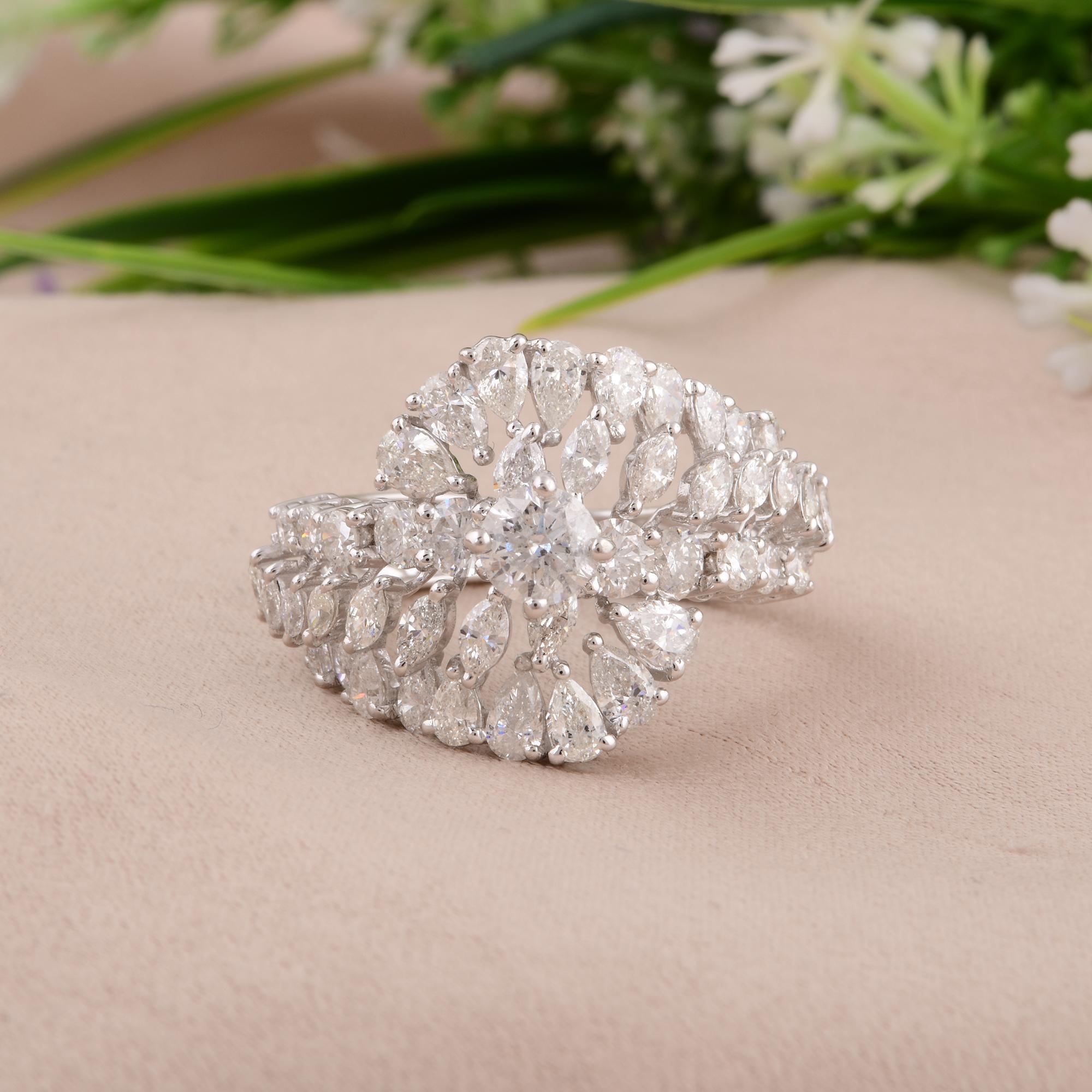 Women's Natural 3.77 Carat Diamond Wrap Ring 14 Karat White Gold Handmade Fine Jewelry For Sale