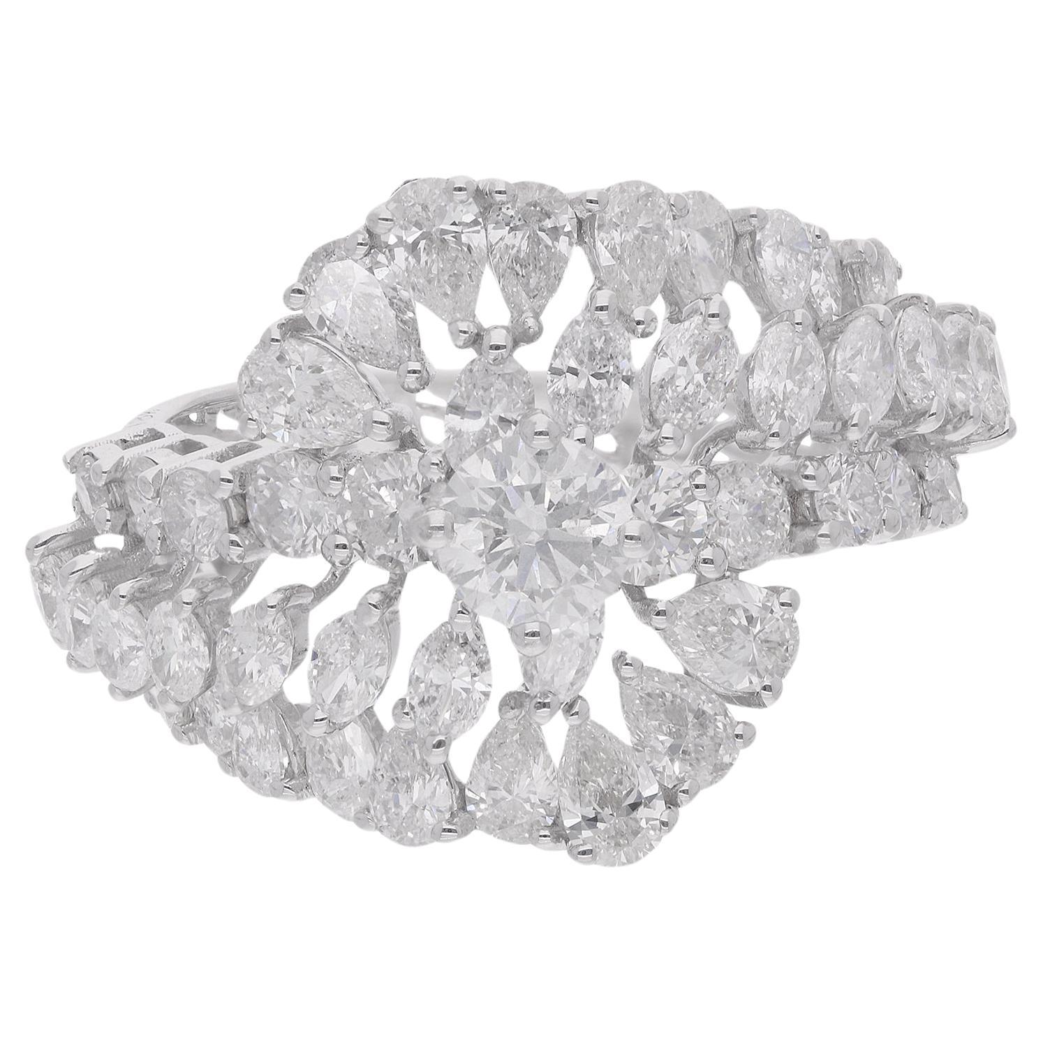 Bague enveloppante de diamants naturels de 3,77 carats en or blanc 18 carats, faite à la main