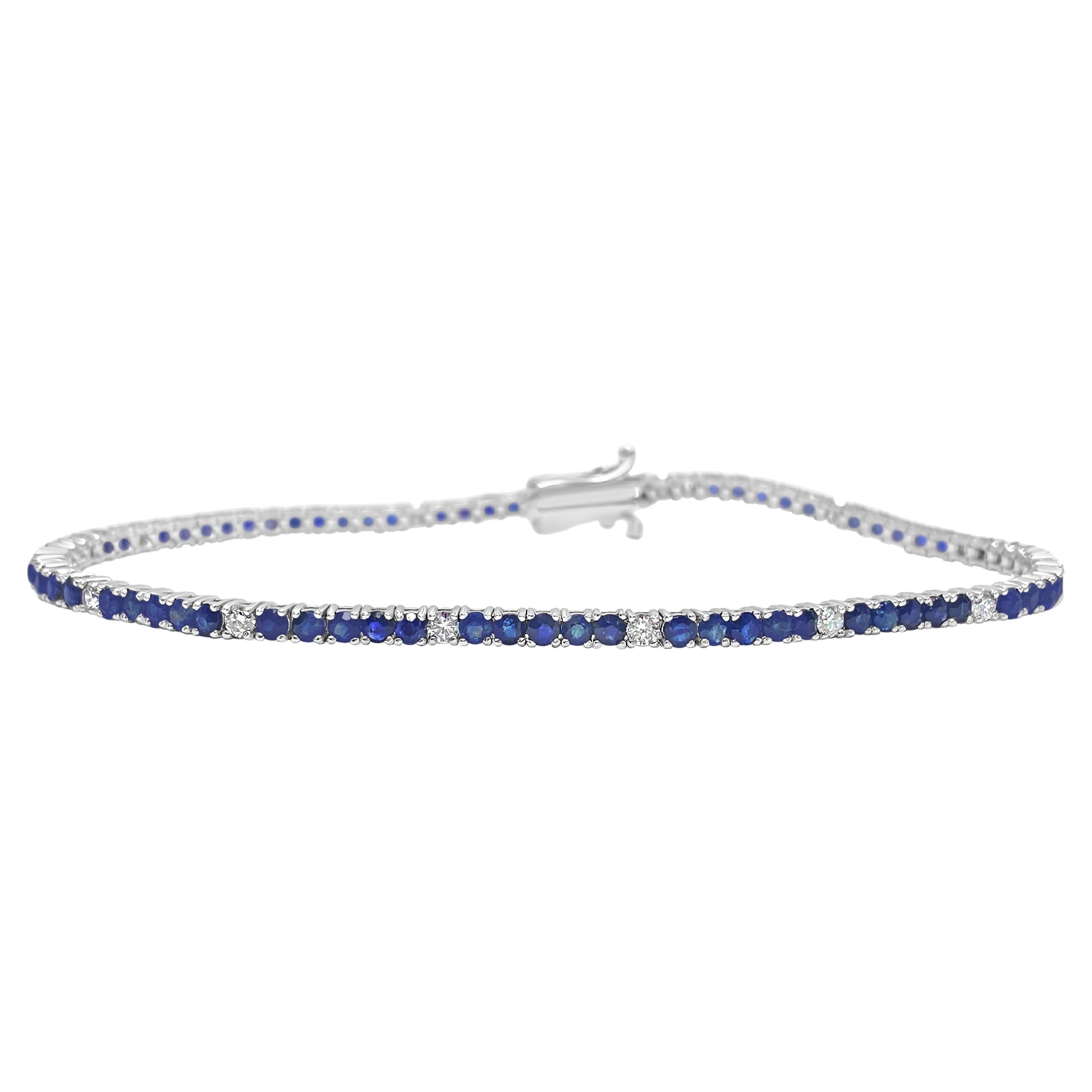 Natural 3.78 CT Blue Sapphire & Diamond Tennis Bracelet 