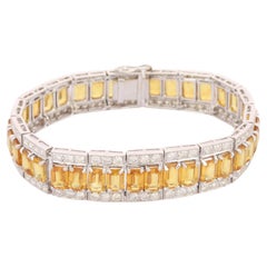 Zafiro amarillo natural de 37,87 qt Pulsera de diamantes de 5,34 qt Oro blanco macizo de 18 quilates