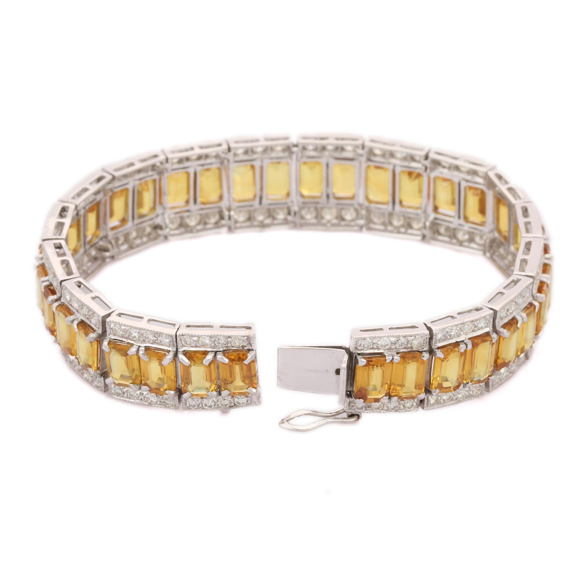 Natural 37.87 Ct Yellow Sapphire 5.34 Ct Diamond Bracelet 18kt Solid White Gold In New Condition For Sale In New York, NY