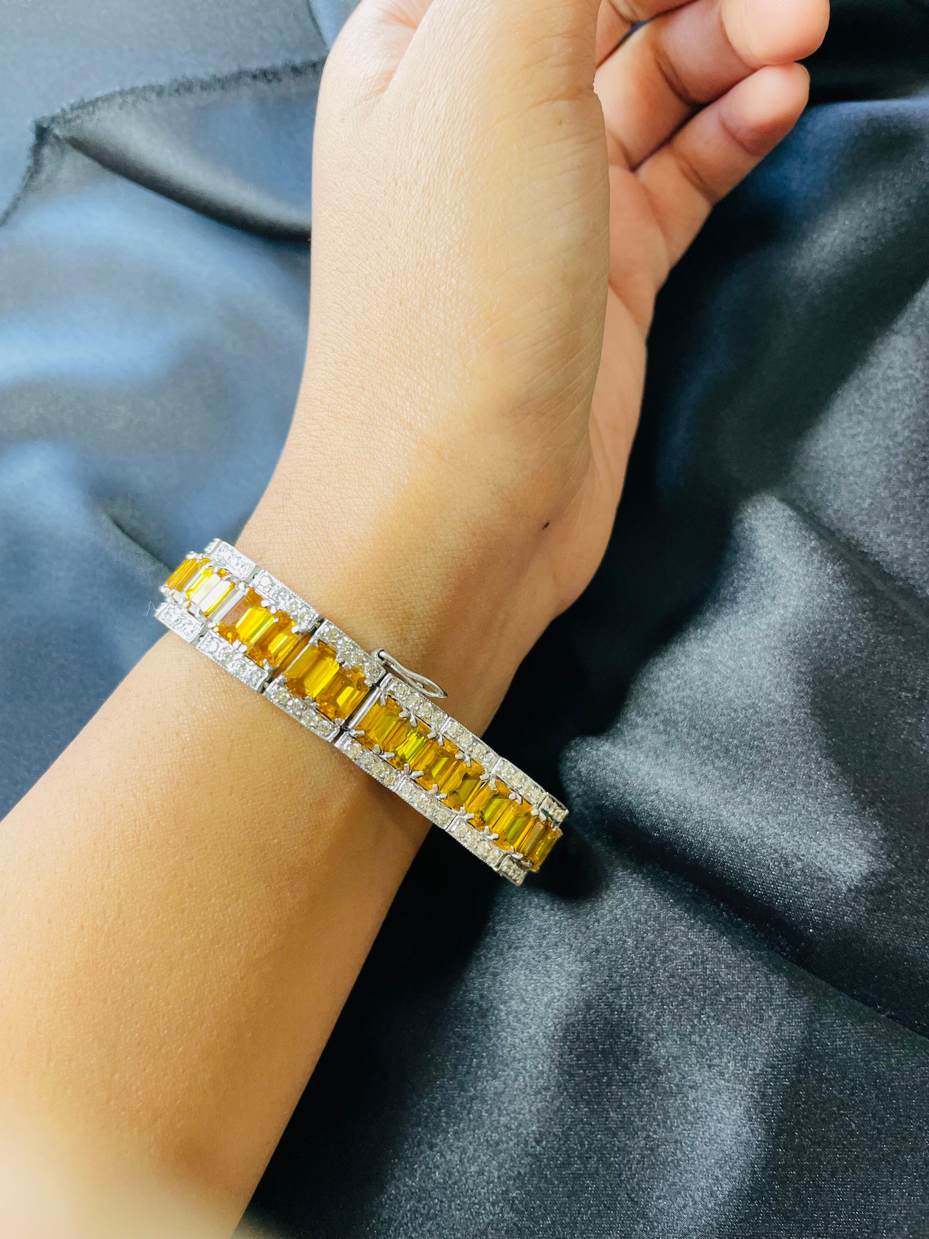 Natural 37.87 Ct Yellow Sapphire 5.34 Ct Diamond Bracelet 18kt Solid White Gold For Sale 1