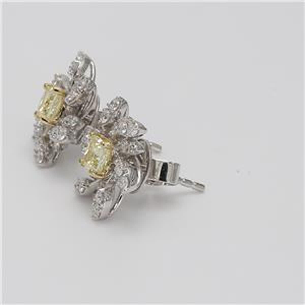 Natural Yellow Cushion and White Diamond 1.43 Carat TW Gold Stud Earrings In New Condition In New York, NY