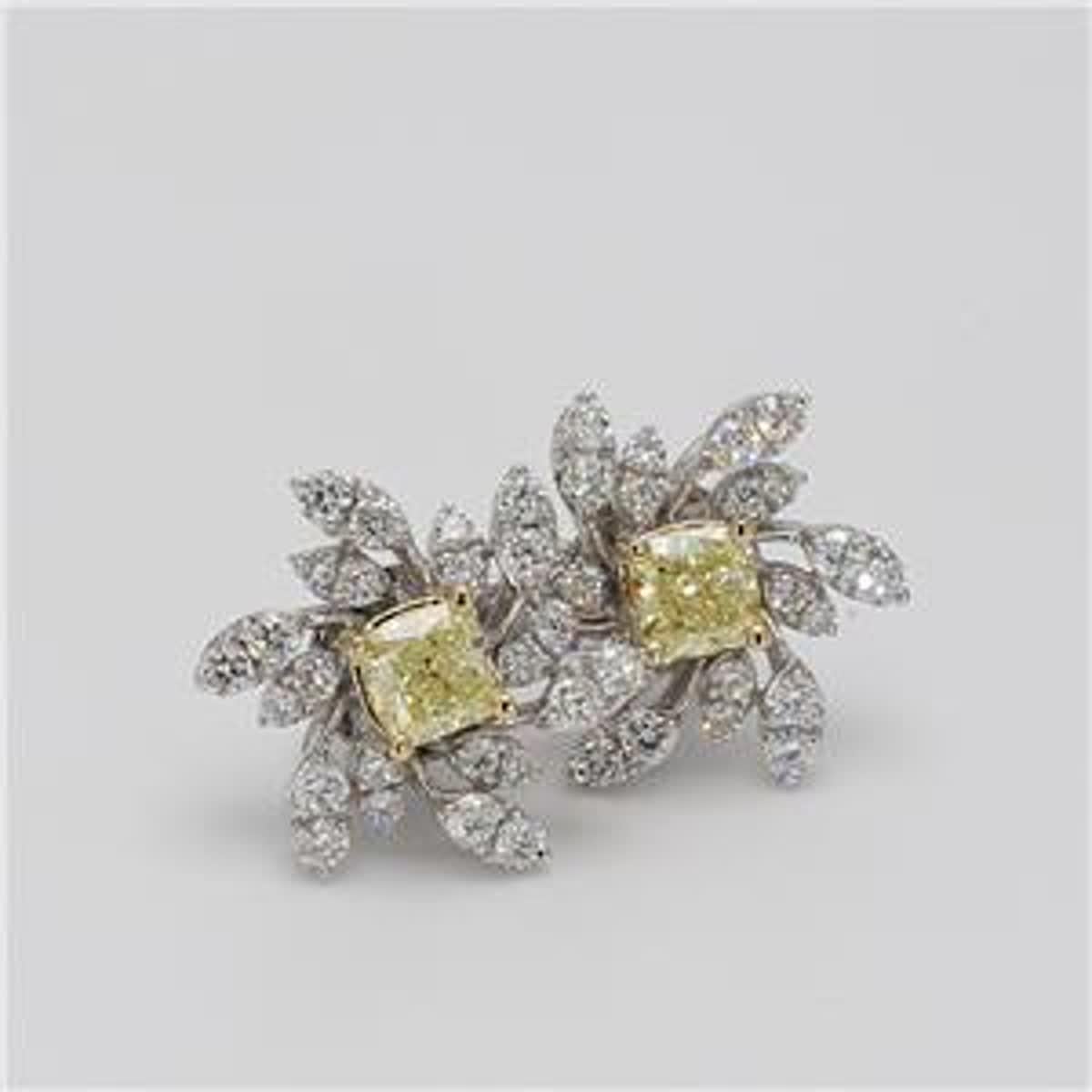 Natural Yellow Cushion and White Diamond 1.43 Carat TW Gold Stud Earrings 1