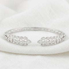 Natural 3.80 Carat SI/H Diamond Cuff Bangle Bracelet 18 Karat White Gold