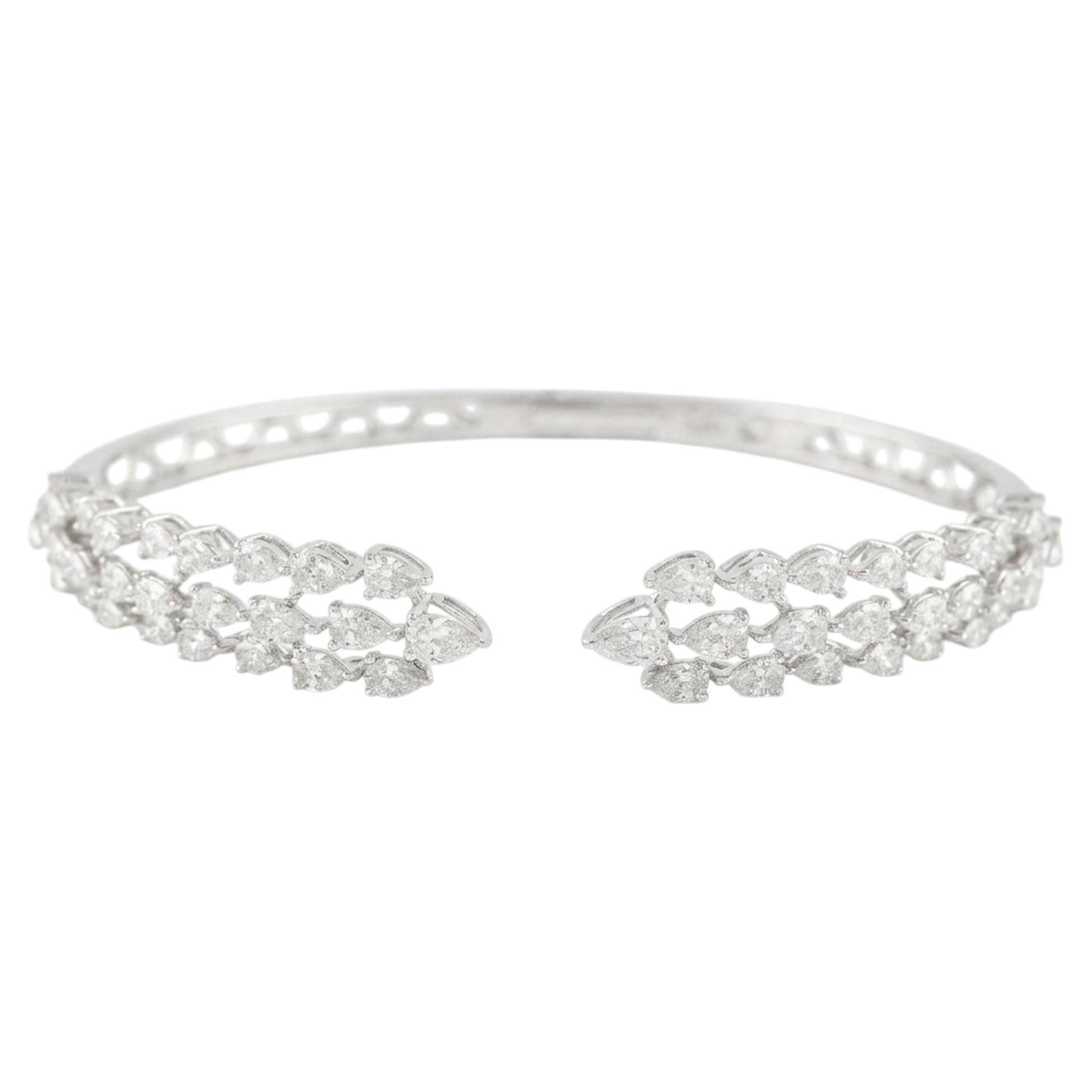 Natural 3.80 Carat SI/H Diamond Cuff Bangle Bracelet 18 Karat White Gold