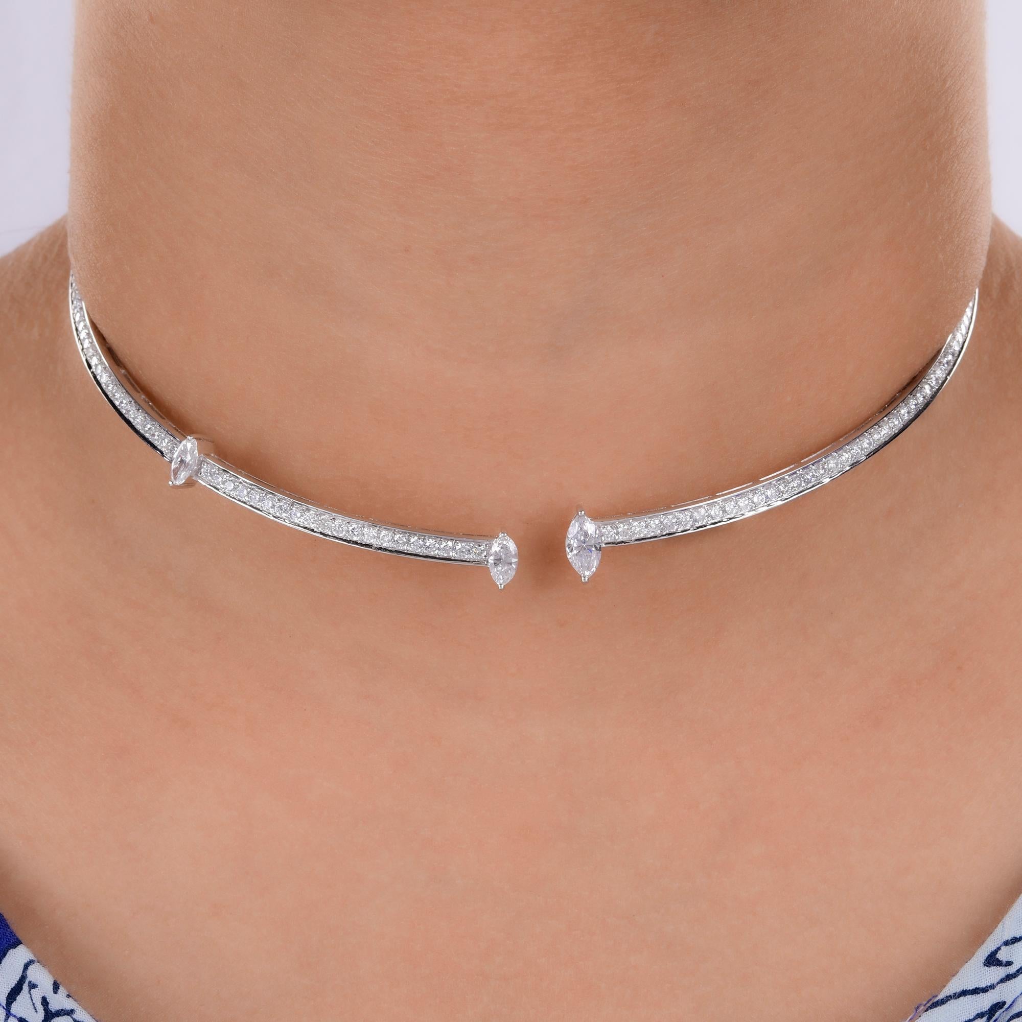 Modern Natural 3.80 Carat SI/H Marquise Round Diamond Choker Necklace 18K White Gold For Sale