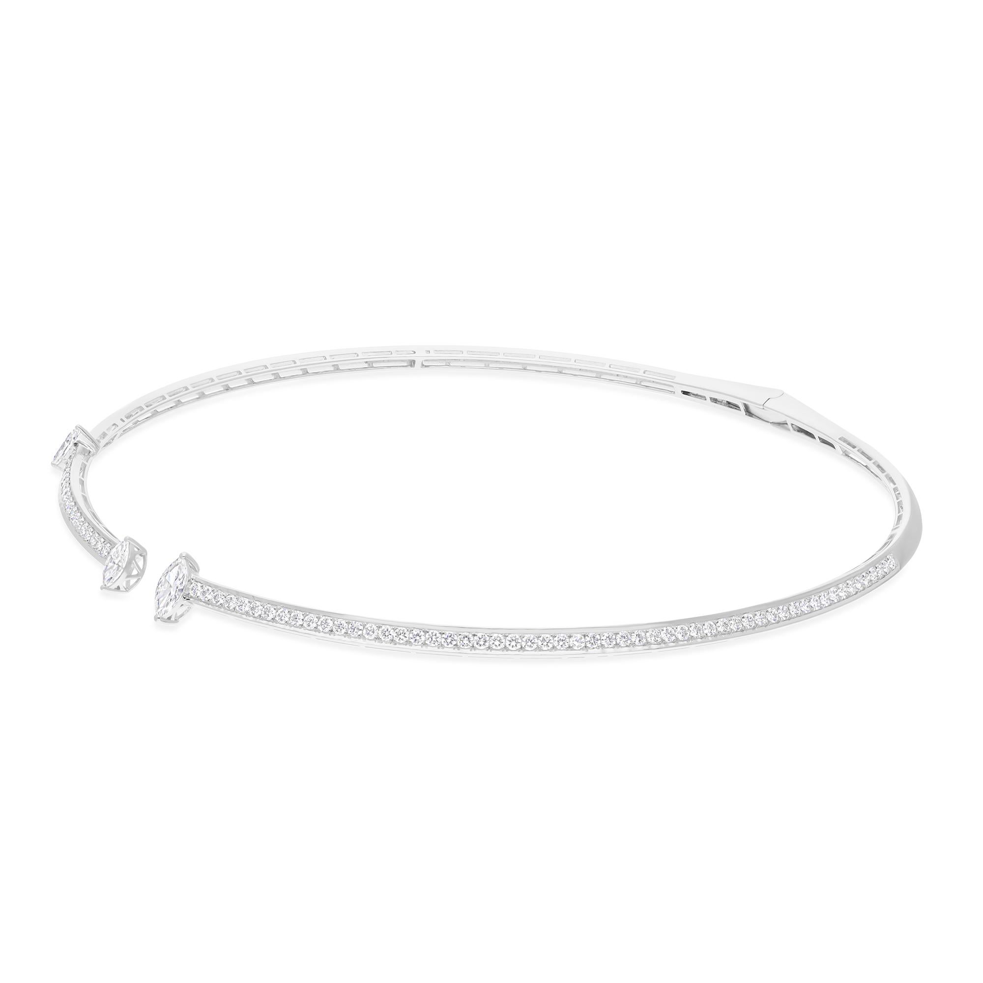 Natural 3.80 Carat SI/H Marquise Round Diamond Choker Necklace 18K White Gold In New Condition For Sale In Diera, Dubai