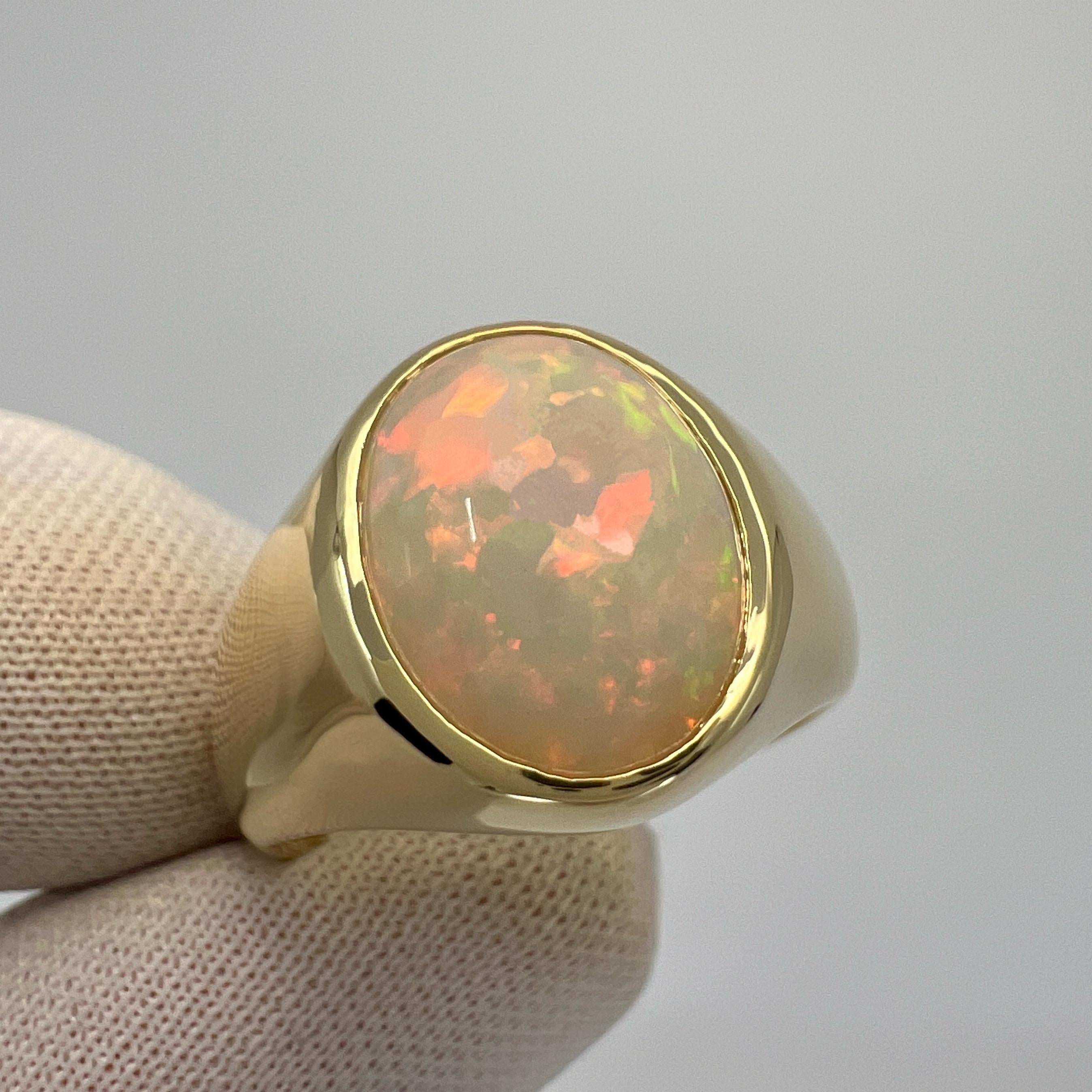 Natural 3.80ct White Opal Oval Cabochon 9k Yellow Gold Bezel Rubover Signet Ring For Sale 5