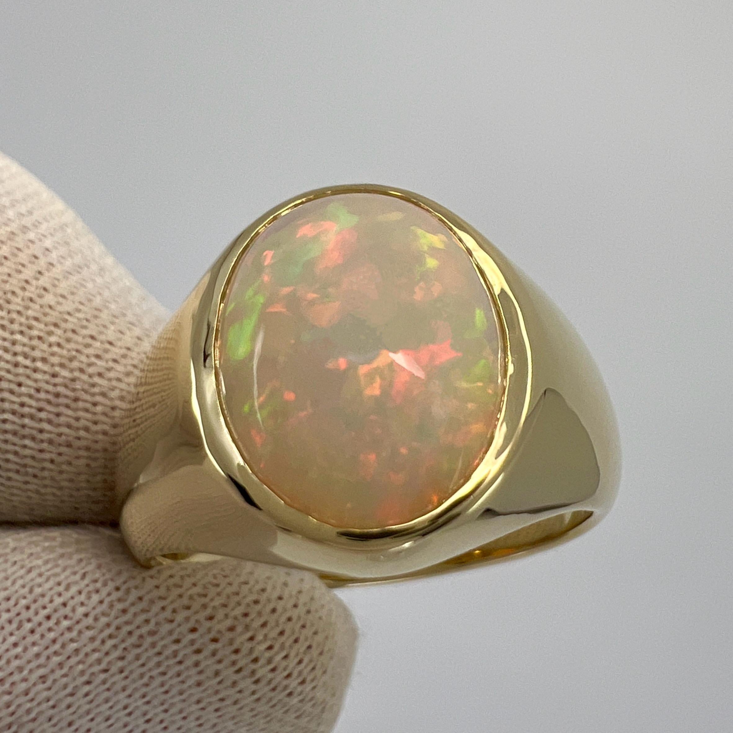 Natural 3.80ct White Opal Oval Cabochon 9k Yellow Gold Bezel Rubover Signet Ring In New Condition For Sale In Birmingham, GB