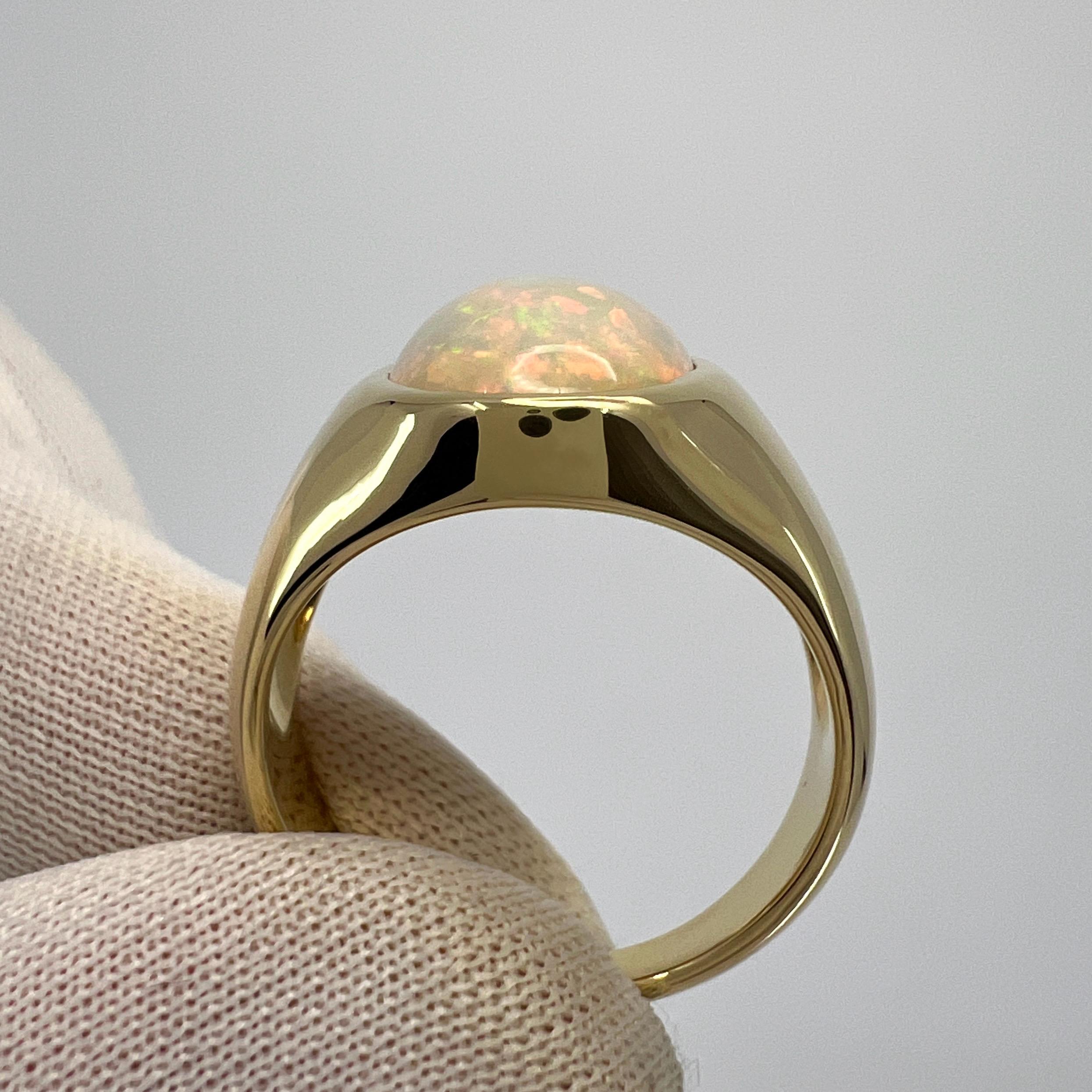 Natural 3.80ct White Opal Oval Cabochon 9k Yellow Gold Bezel Rubover Signet Ring For Sale 1
