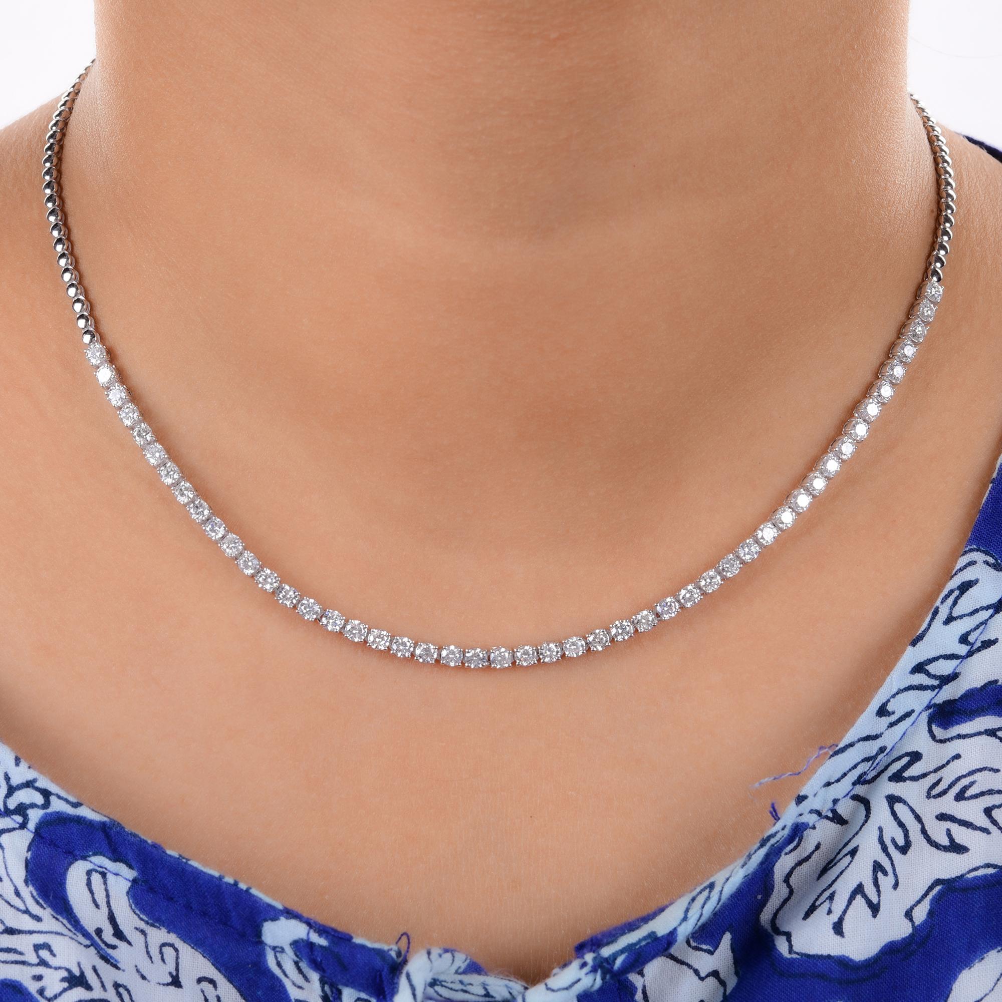 Modern Natural 3.81 Carat Round Diamond Necklace Solid 14 Karat White Gold Fine Jewelry For Sale